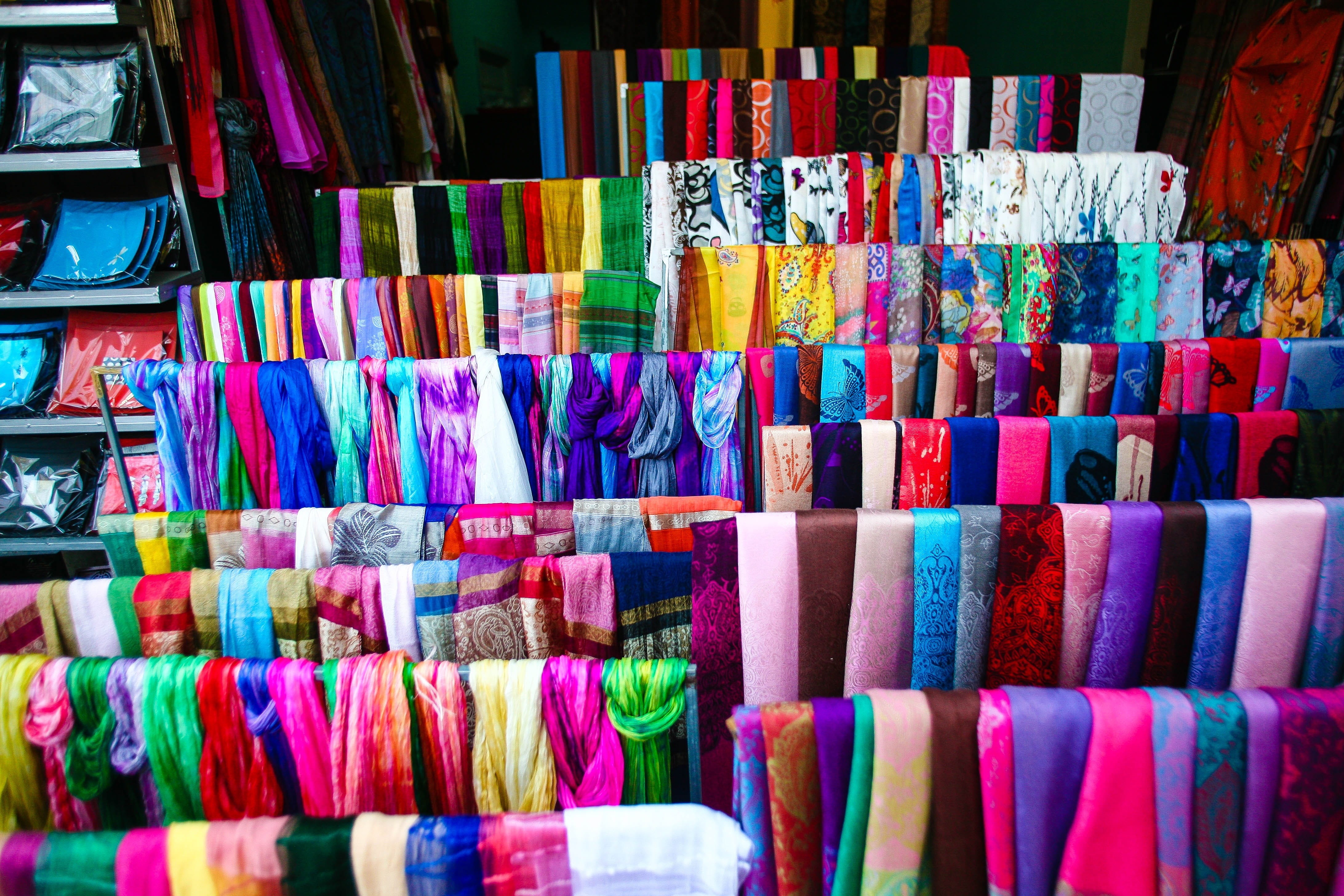 shelf, hoi an, variation, order, abundance, retail, for sale, textile, backgrounds, still life, large group of objects, culture, store, in a row, sale, HD Wallpaper