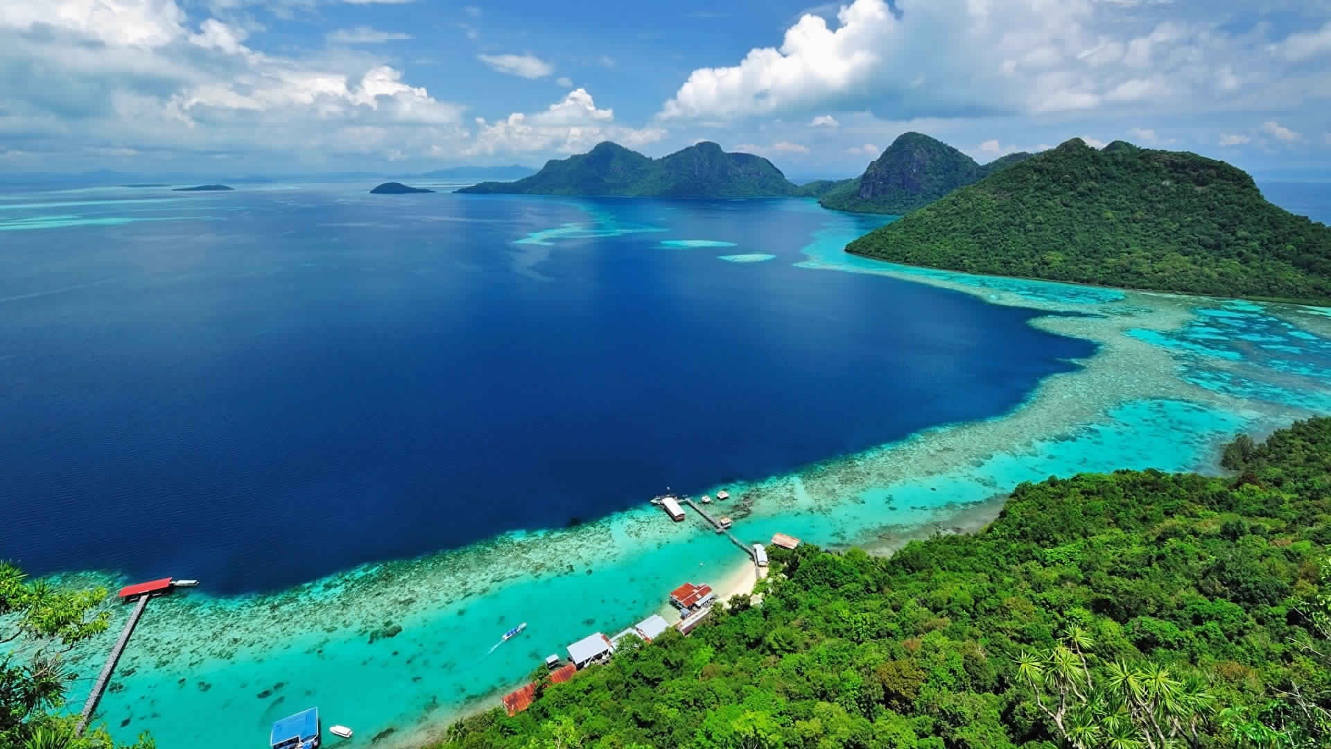 idyllic, non-urban scene, sea, sky, 1080P, plant, water, beauty in nature, tranquil scene, island, mountain, land, tropics, scenics - nature, outdoors, HD Wallpaper