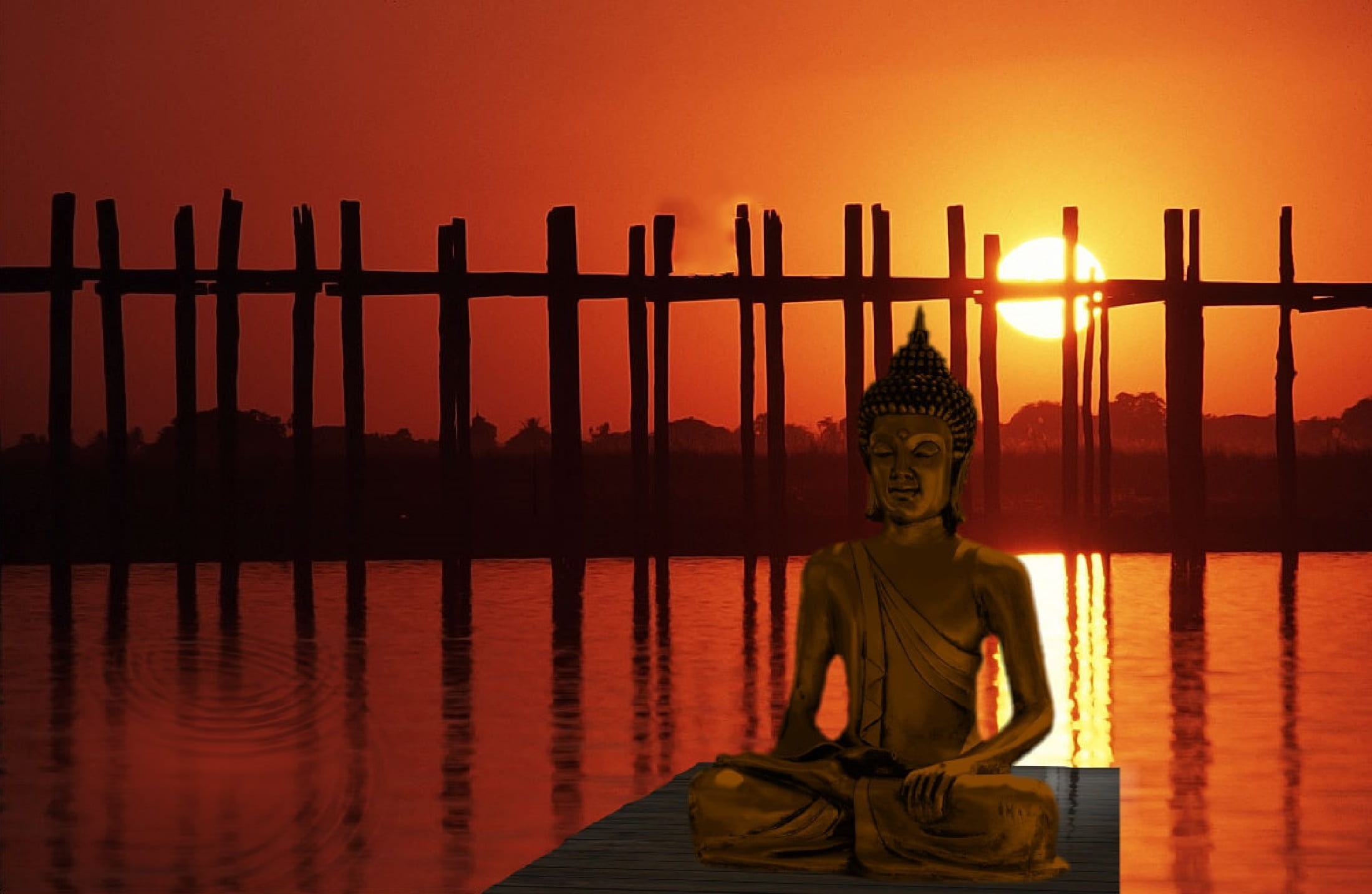 human representation, 1080P, religion, reflection, architecture, hour, gold, myanmar, spirituality, travel destinations, asia, nature, buddha, water, belief, HD Wallpaper