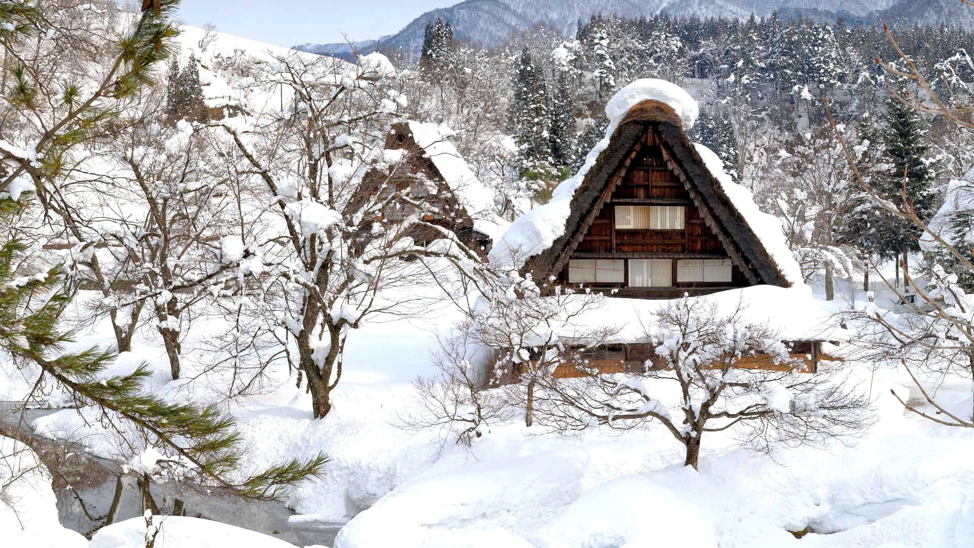 snow, 1080P, the island of Honshu, house, Gokayama, Japan, winter, Shirakawa-go, HD Wallpaper