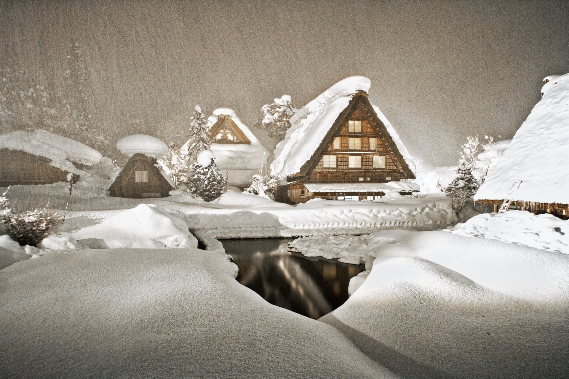 Village, frozen, Winter, Shirakawa, building, no people, cold temperature, decoration, architecture, Japan, Gifu Prefecture, Snowfall, day, building exterior, HD Wallpaper