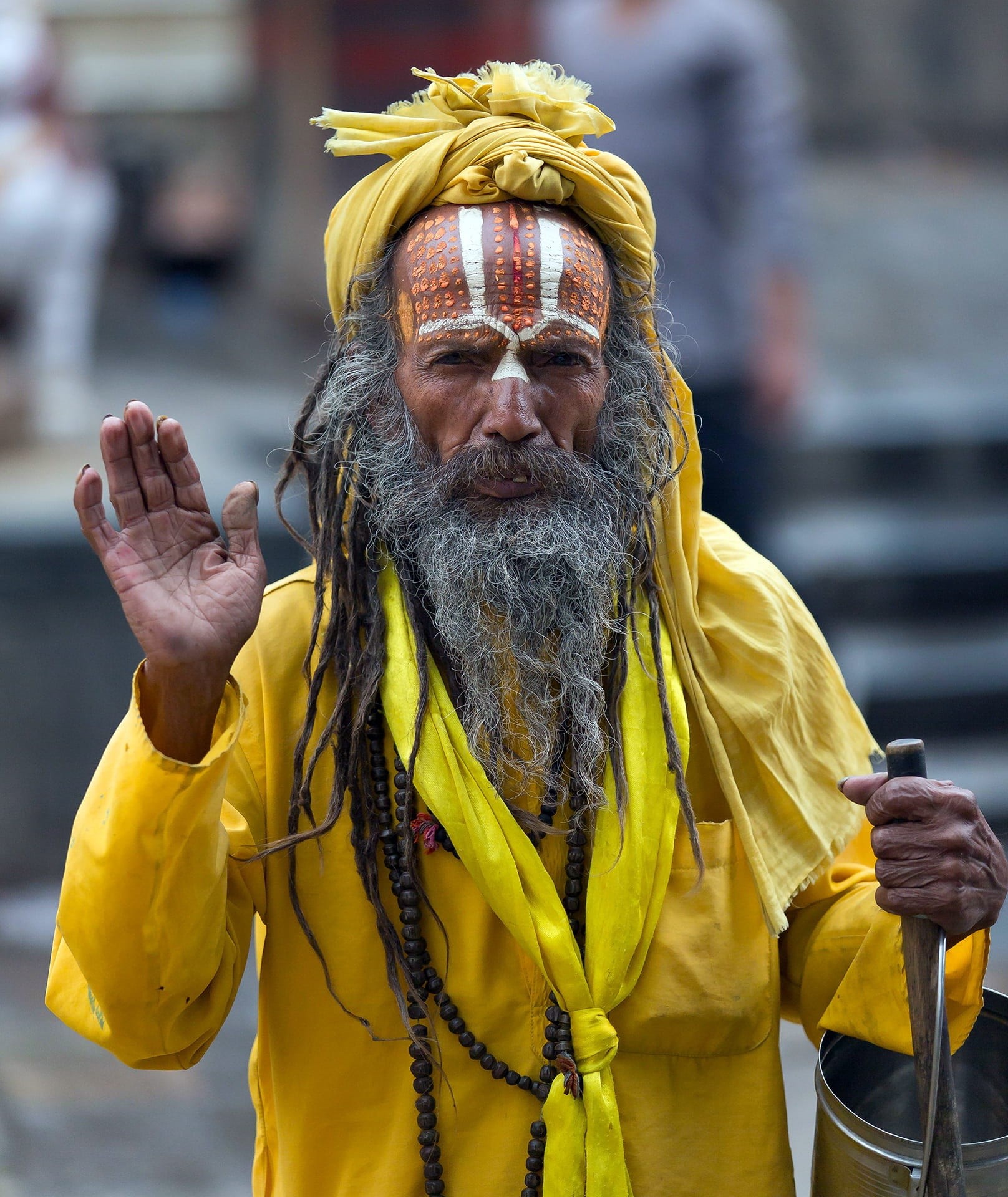 real people, adult, yellow, wooden, facial hair, hairstyle, belief, man, palm, beard, hindu, males, raising, 1080P, guru, outdoors, portrait, senior adult, Phone HD Wallpaper