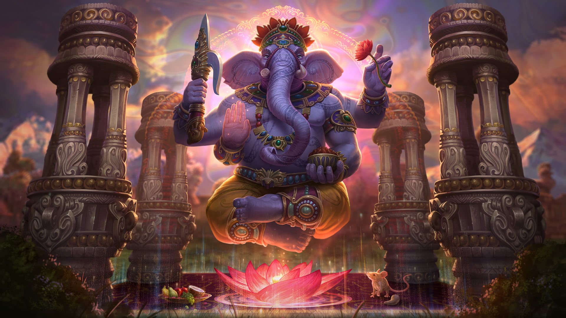 Ganesh, lotus flowers, religion, 1080P, elephant, gods, HD Wallpaper