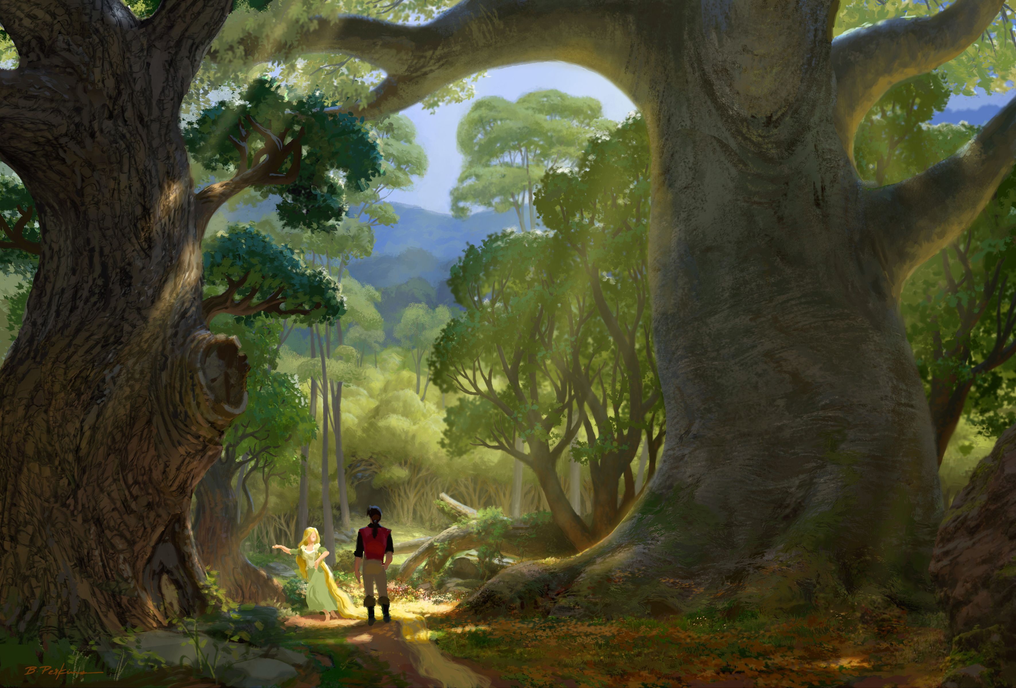 Sunbeam, 2K, Movie, Tangled, Forest, Rapunzel, Flynn Rider, HD Wallpaper