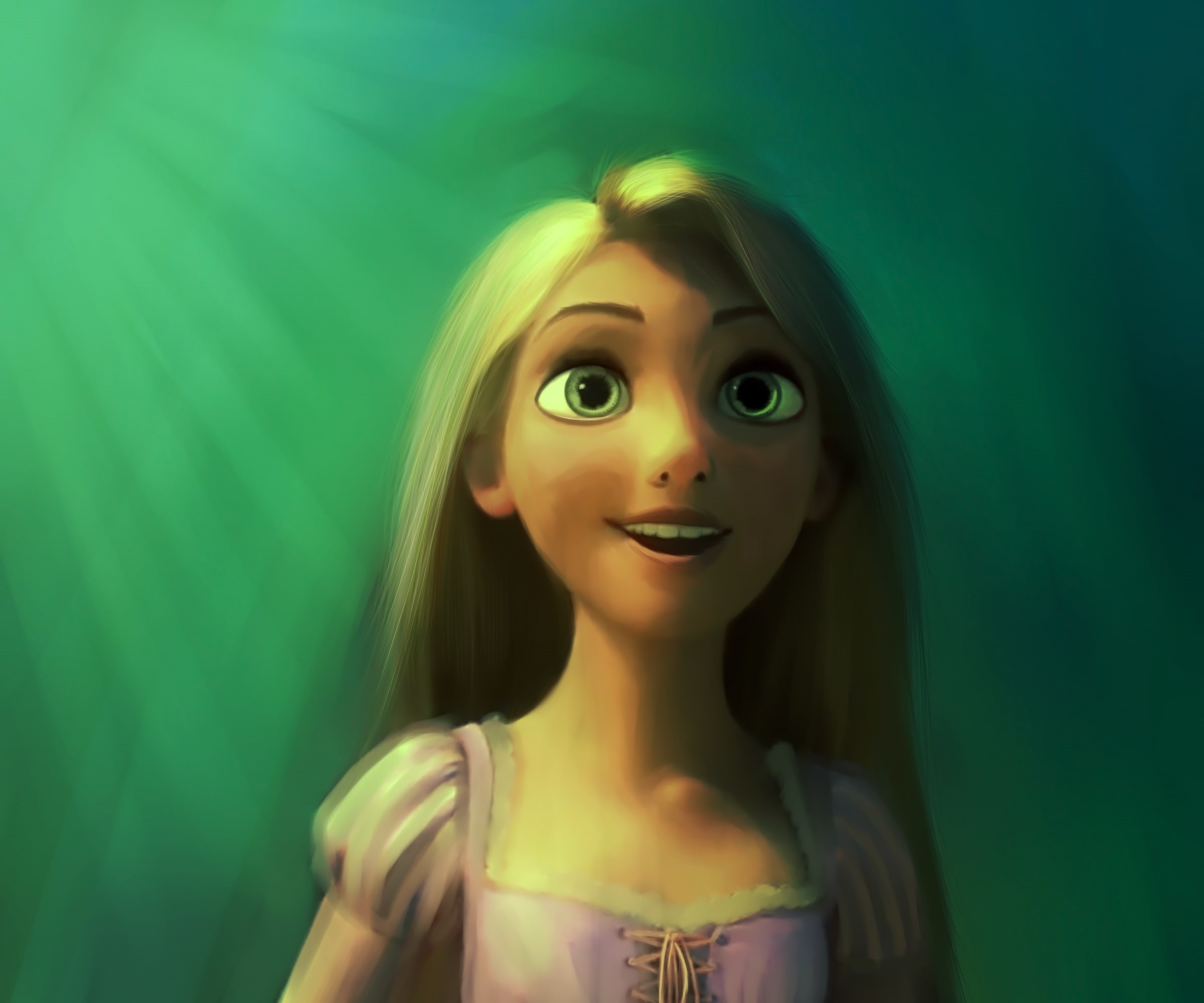 portrait, looking at camera, smiling, headshot, green color, green background, young women, Disney princesses, colored background, indoors, young adult, HD Wallpaper