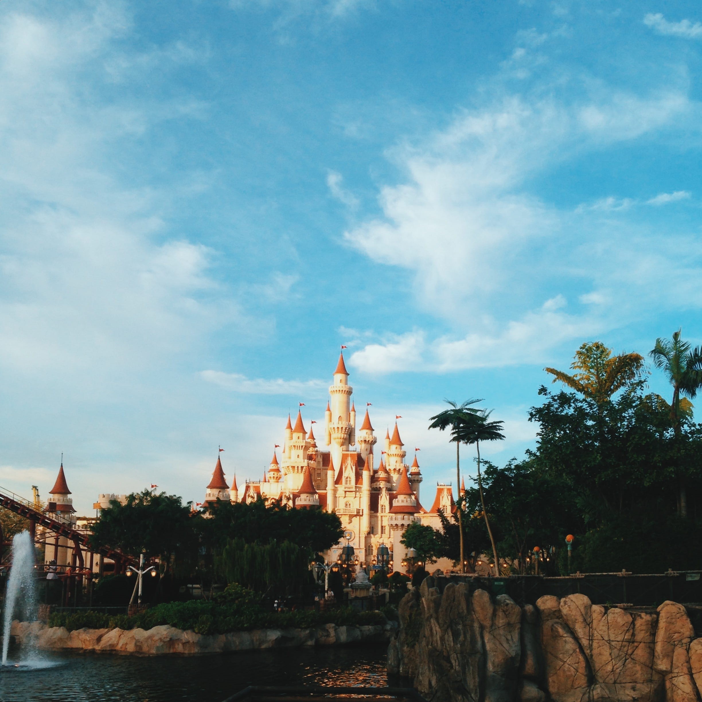 lake, universal studio, 1080P, palace, religion, couples, trees, castle, universal studios singapore, building exterior, prince, sky, tourism, plant, tree, Phone HD Wallpaper