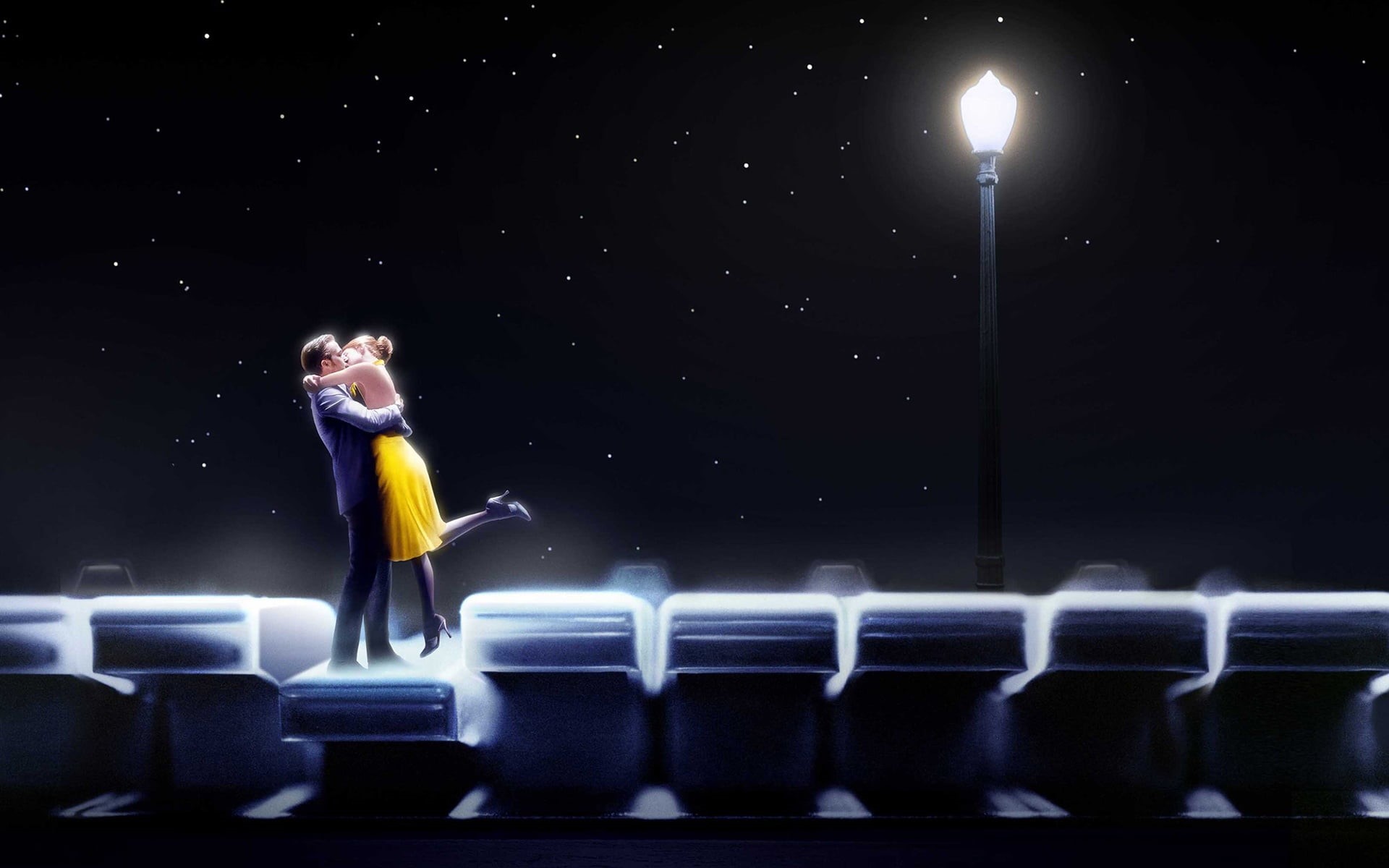 creative, stars, one person, full length, hairstyle, La-La Land, seat, looking, young adult, lantern, standing, side view, romance, sitting, Emma Stone, HD Wallpaper