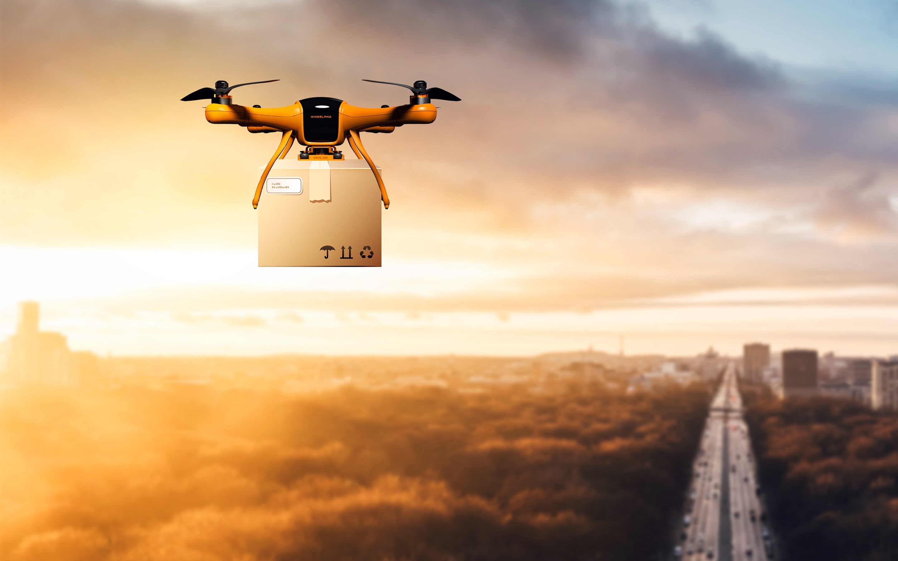 2K, city, cloud - sky, modern, cityscape, orange color, building, technology, sunlight, no people, transportation, logistics, day, mode of transportation, HD Wallpaper