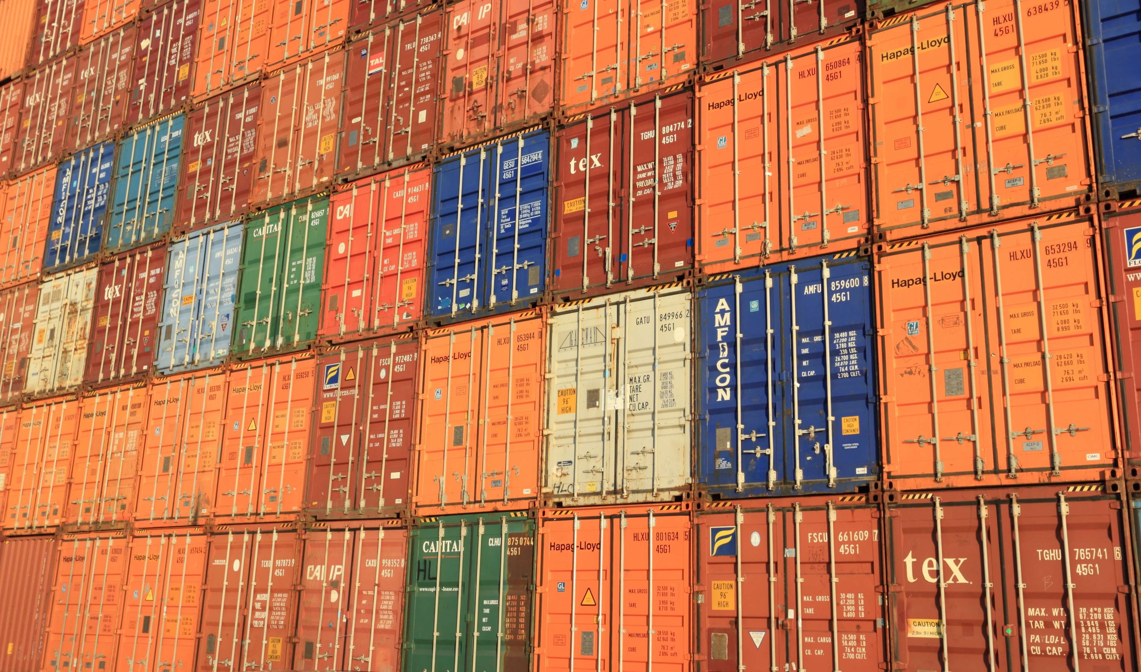 large group of objects, pier, cargo container, container, backgrounds, harbor, cargo, commerce, colorful, merchandise, industry, transportation, freight transportation, HD Wallpaper