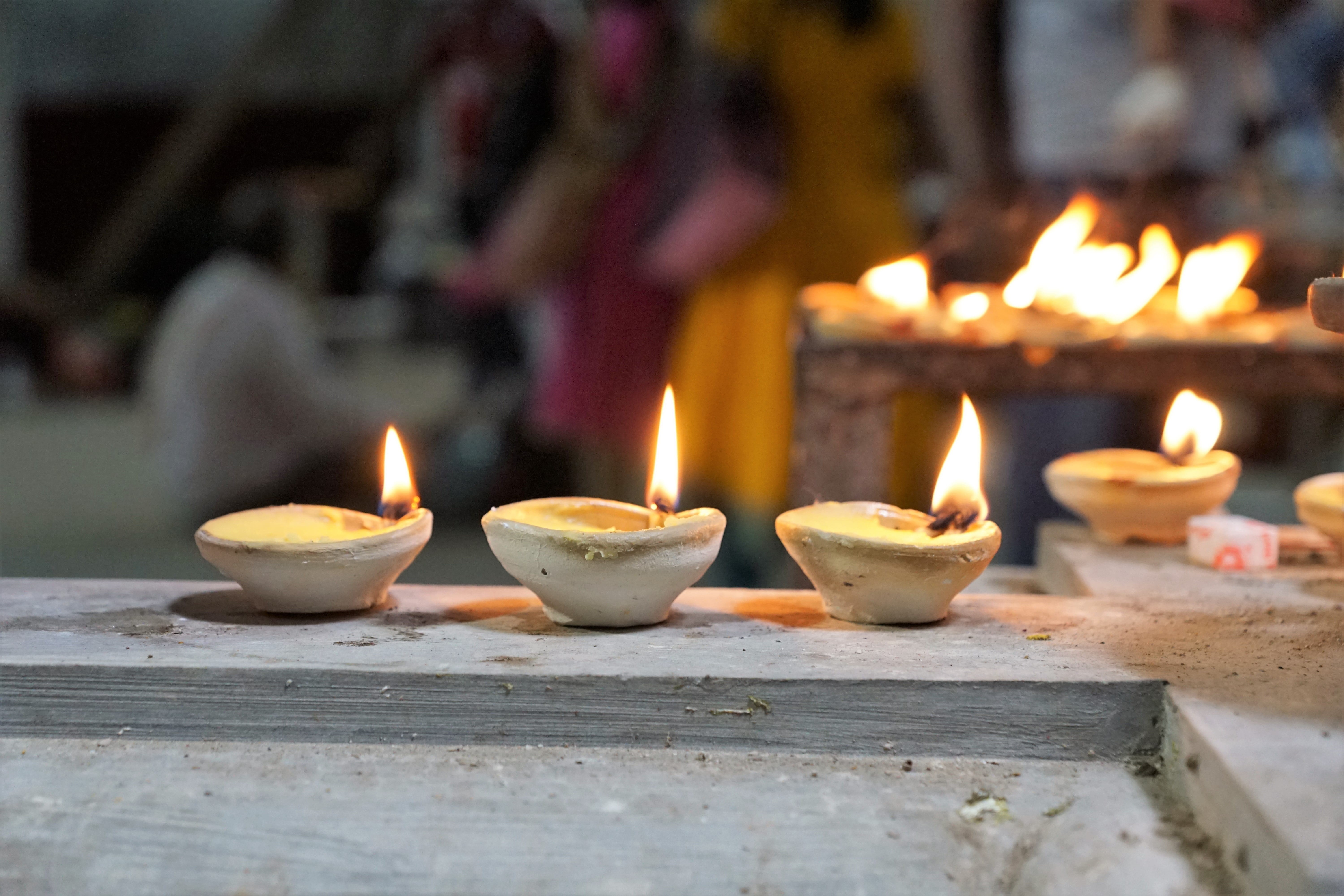 fire, nature, warm, candle, zen, photo, flame, brand, flare-up, burning, 5K, selective, meditation, hindu, close-up, oil lamp, wax, heat, light, art culture, HD Wallpaper