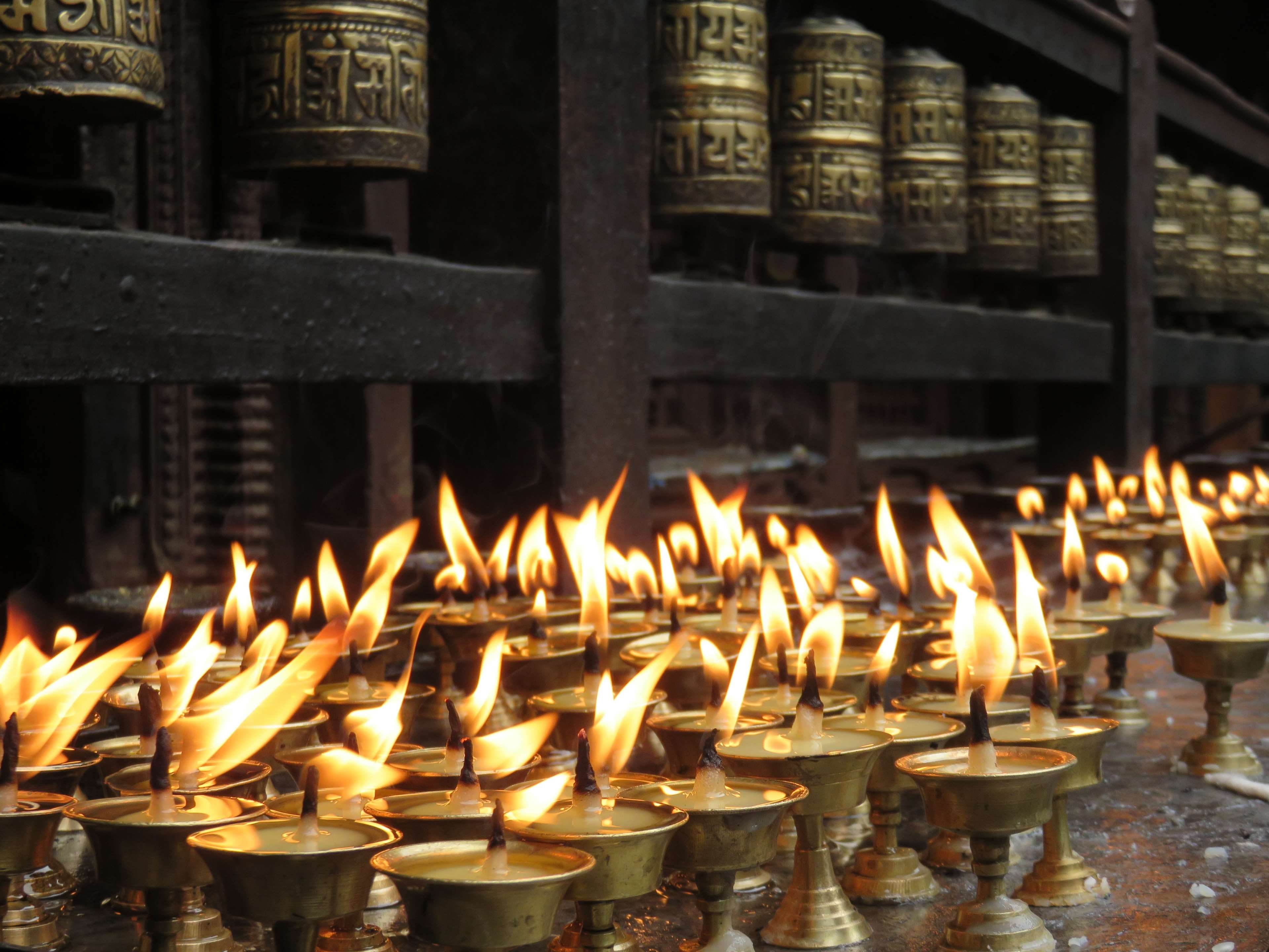 no people, candles, golden, place of worship, architecture, religious, indoors, buddhism, religion, traditional, asia, spirituality, burning, prayer, built structure, HD Wallpaper