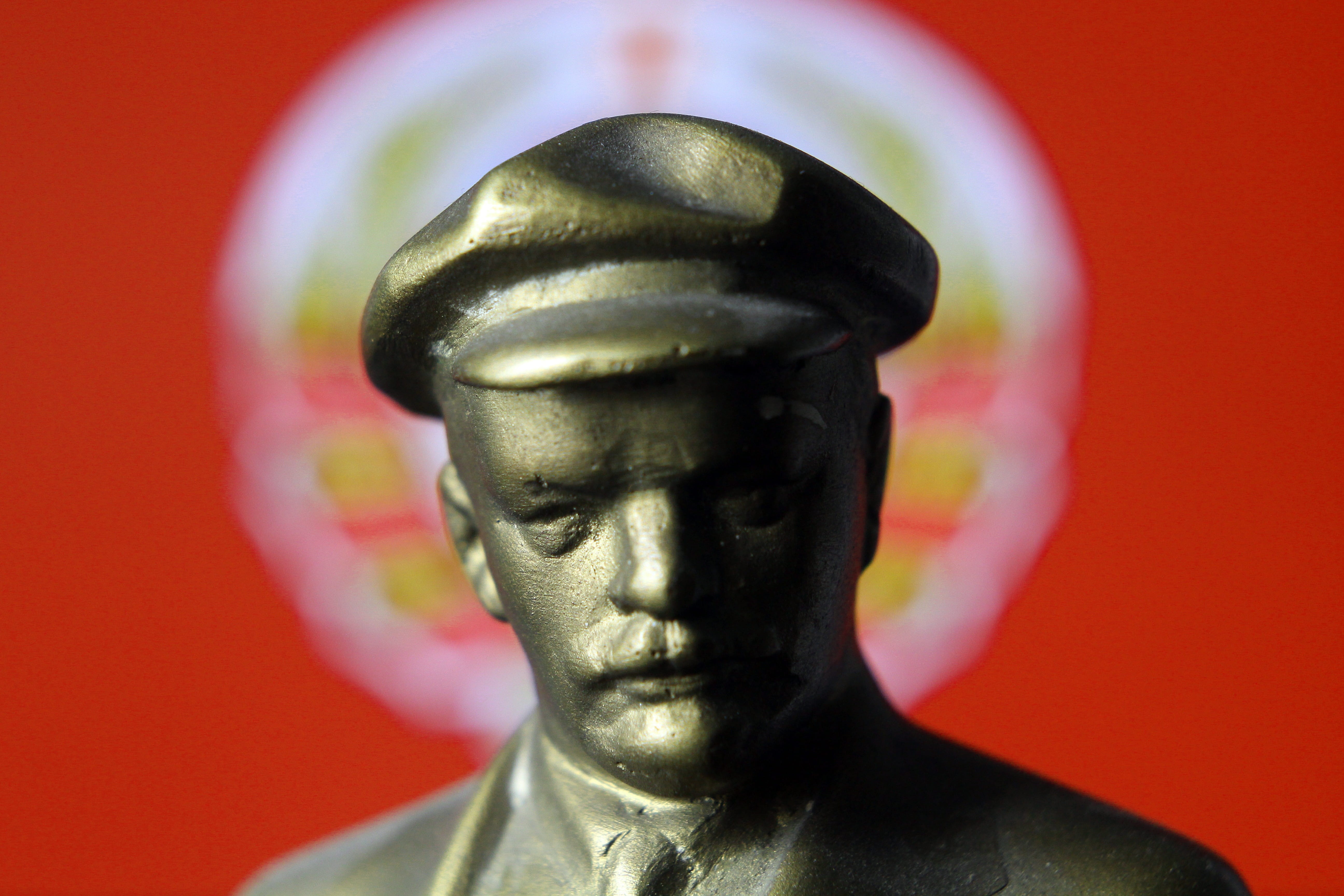 no people, 5K, close-up, body part, colored background, statue, art and craft, red, ussr, representation, male likeness, indoors, the past, cap, ominous, HD Wallpaper