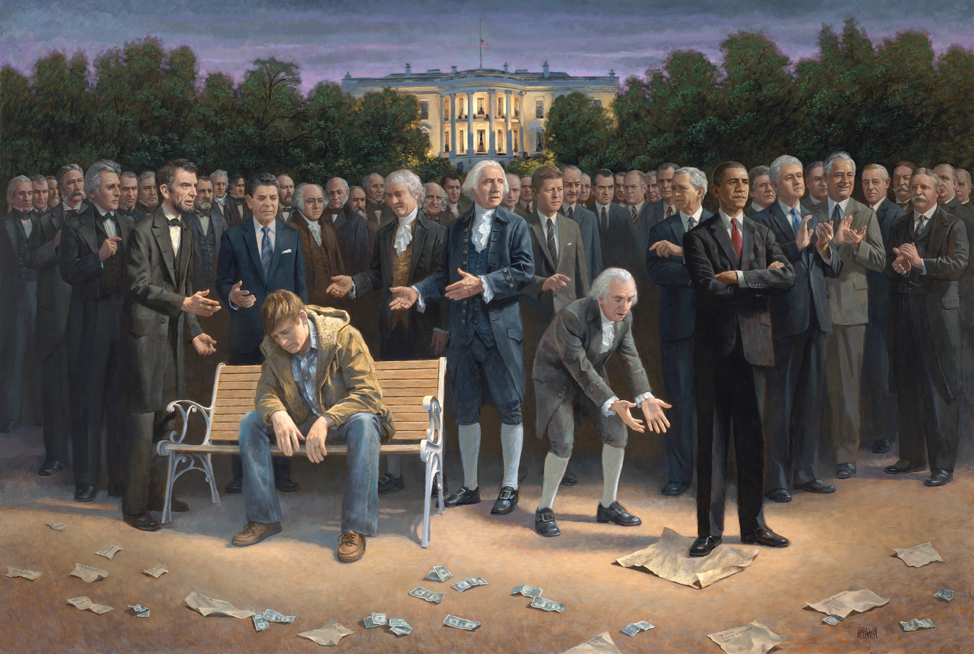 people, occupation, George bush bushgeorge, outdoors, lincoln, painting, males, history, front view, attire, day, Barack Obama, 2K, formal, Washington, HD Wallpaper