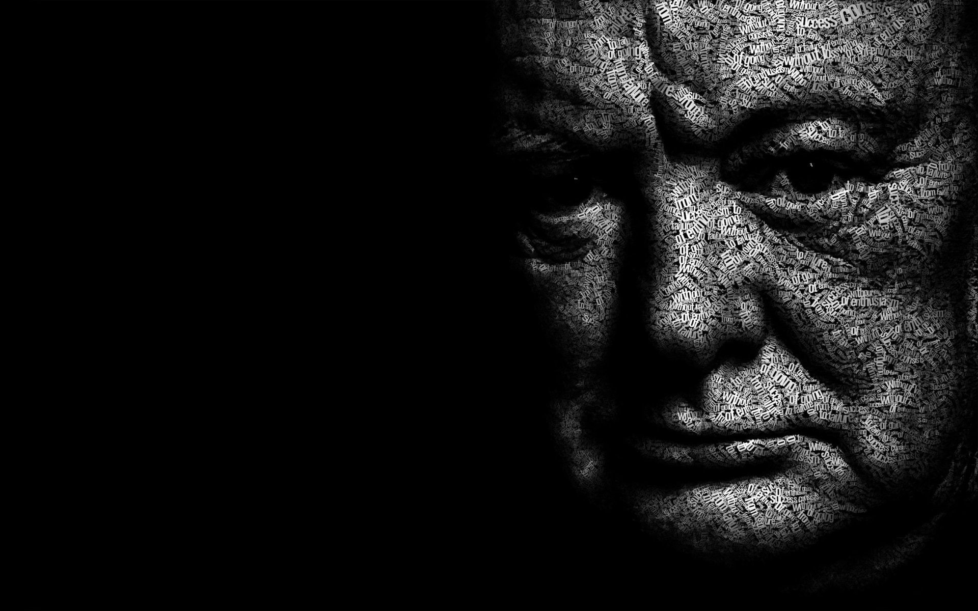 Artistic, 1080P, Typography, Black and White, Face, Black, Winston Churchill, HD Wallpaper