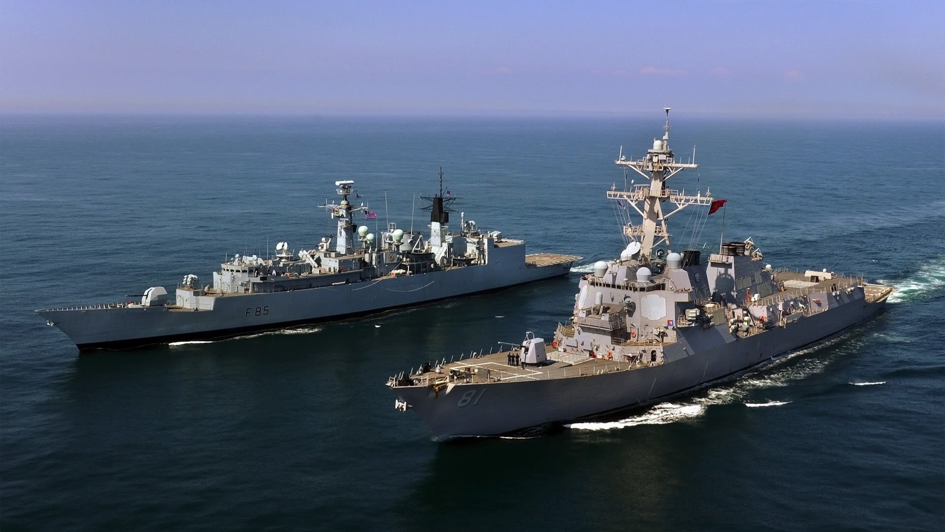 Warships, nature, military, outdoors, horizon over water, American Navy, navy, Hms Cumberland, Ship, transportation, water, shipping, 1080P, mode of transportation, HD Wallpaper