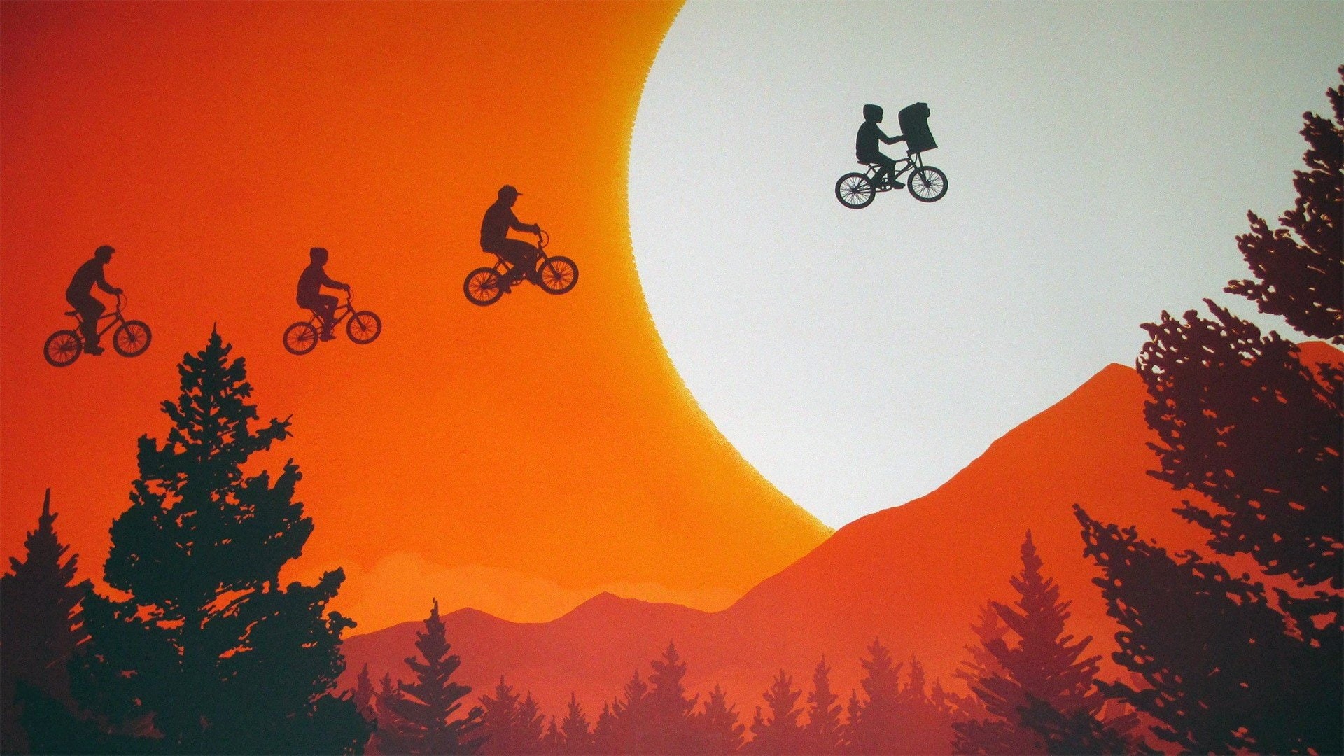 E.T., Steven Spielberg, sunset, Bicycle, movies, 1080P, HD Wallpaper
