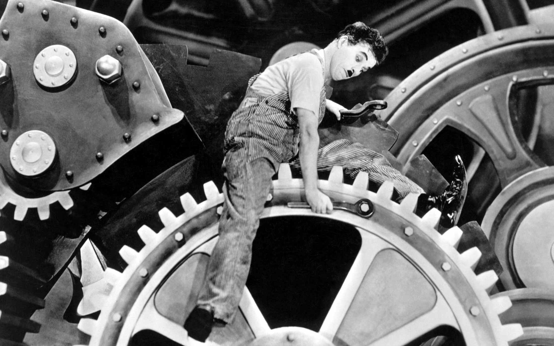 motor vehicle, machine, outdoors, mode of transportation, 1080P, gears, men, car, tire, land vehicle, day, full length, Charlie Chaplin, Modern Times, HD Wallpaper