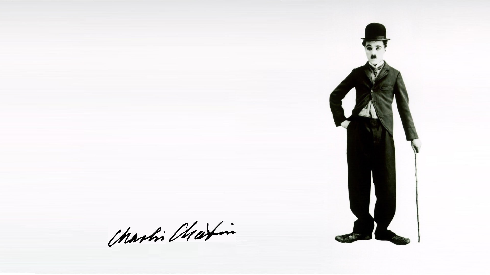 studio shot, chaplin, indoors, Comedy, people, copy space, white background, standing, 1080P, western script, charlie, well-dressed, male likeness, illustration, HD Wallpaper