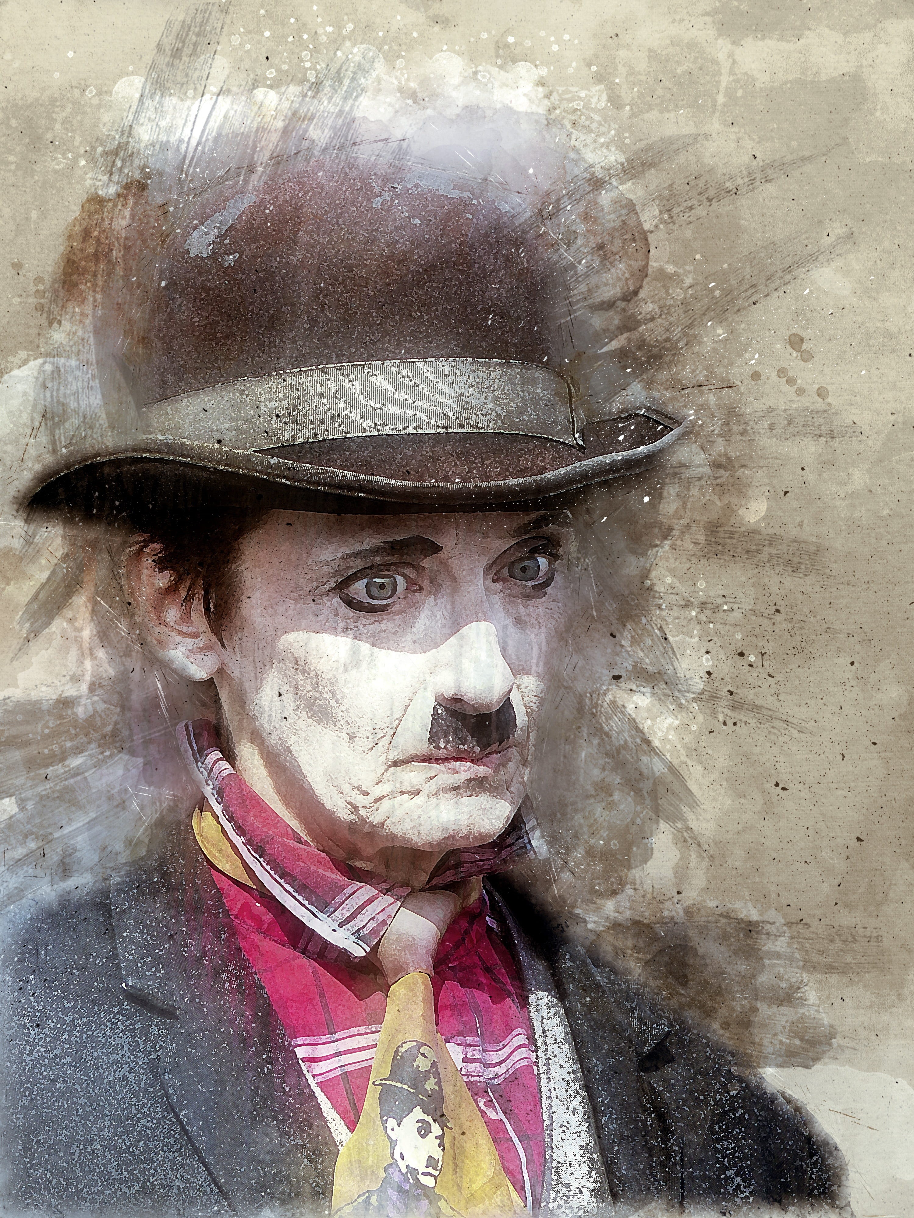 digital composite, humorous, digital manipulation, funny, one person, looking at camera, face, front view, face paint, creativity, chaplin, outdoors, fun, Phone HD Wallpaper
