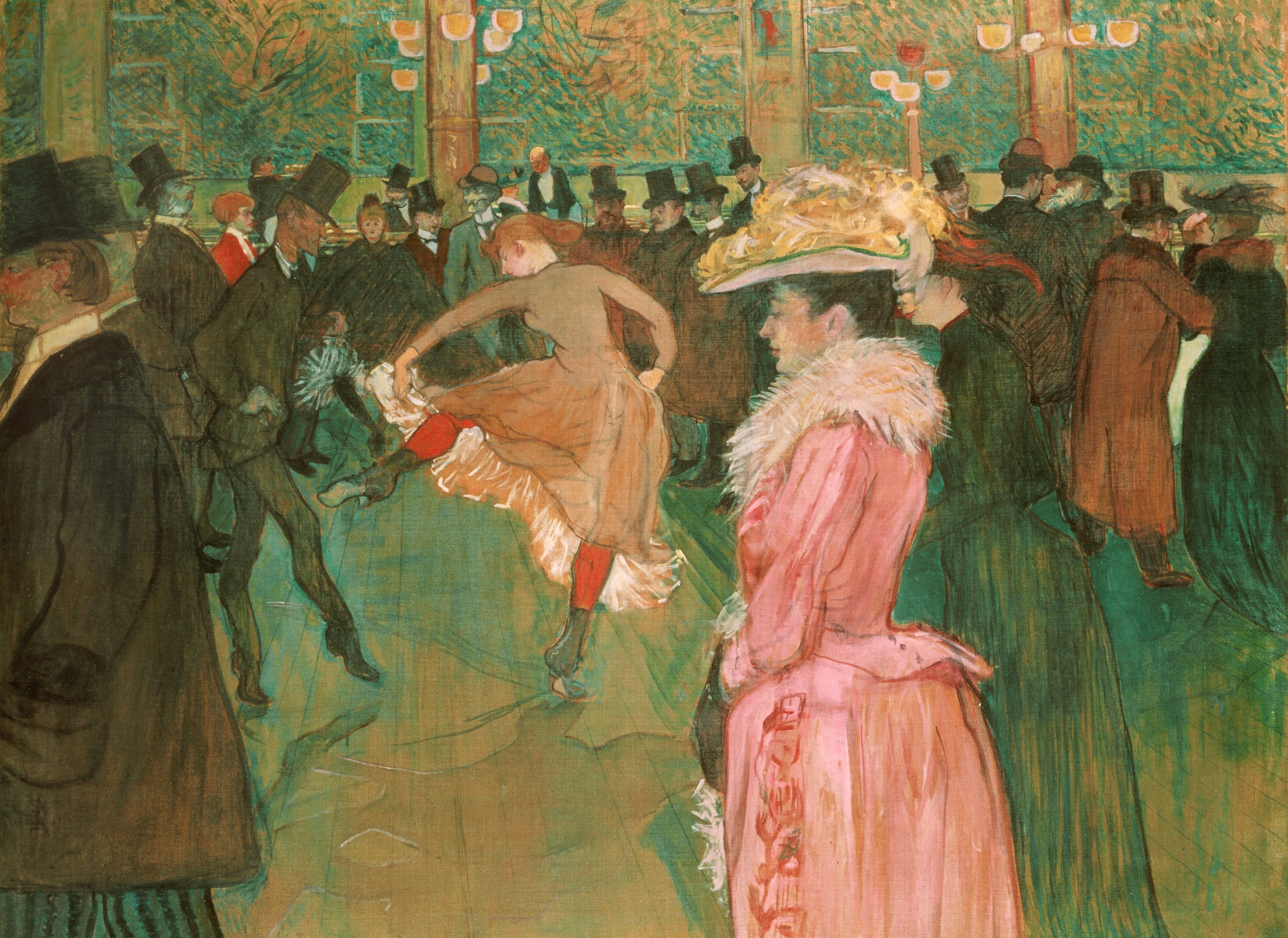 genre, cabaret, picture, Dance at the Moulin Rouge, people, 2K, Henri de Toulouse-Lautrec, HD Wallpaper