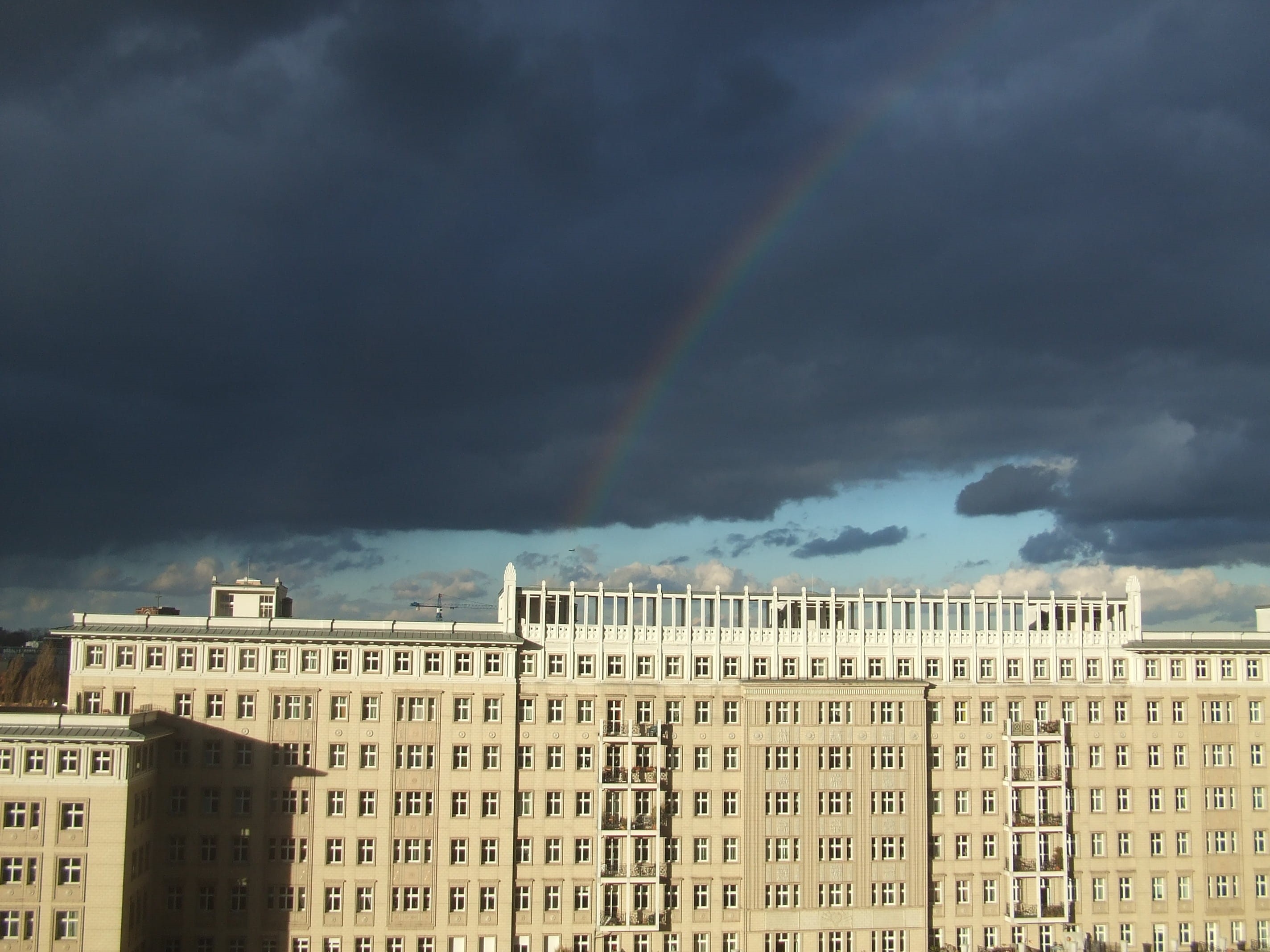 ominous, multi colored, overcast, cloud - sky, city, storm, Karl Marx Allee, building exterior, built structure, abstract, residential district, Berlin, HD Wallpaper