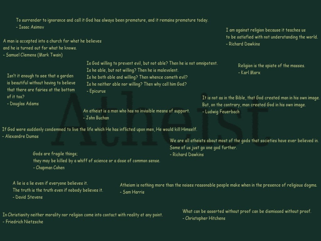 480P, quote atheism text isaac asimov richard dawkins karl marx friedrich nietzsche douglas adams green background, HD Wallpaper