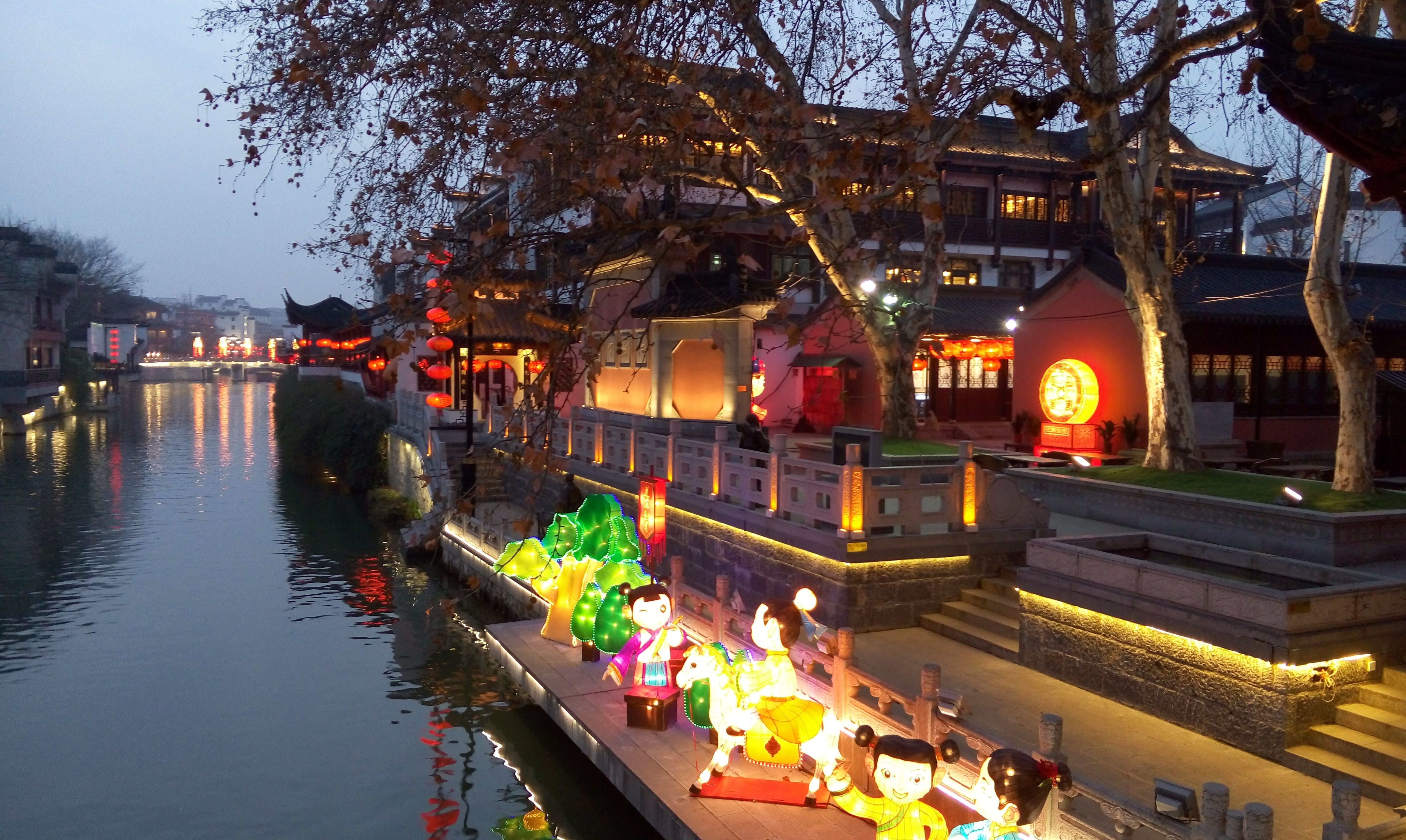 water, lighting equipment, outdoors, canal, plant, chinese lantern festival, nature, qinhuai, transportation, lantern, chinese lantern, night, illuminated, HD Wallpaper