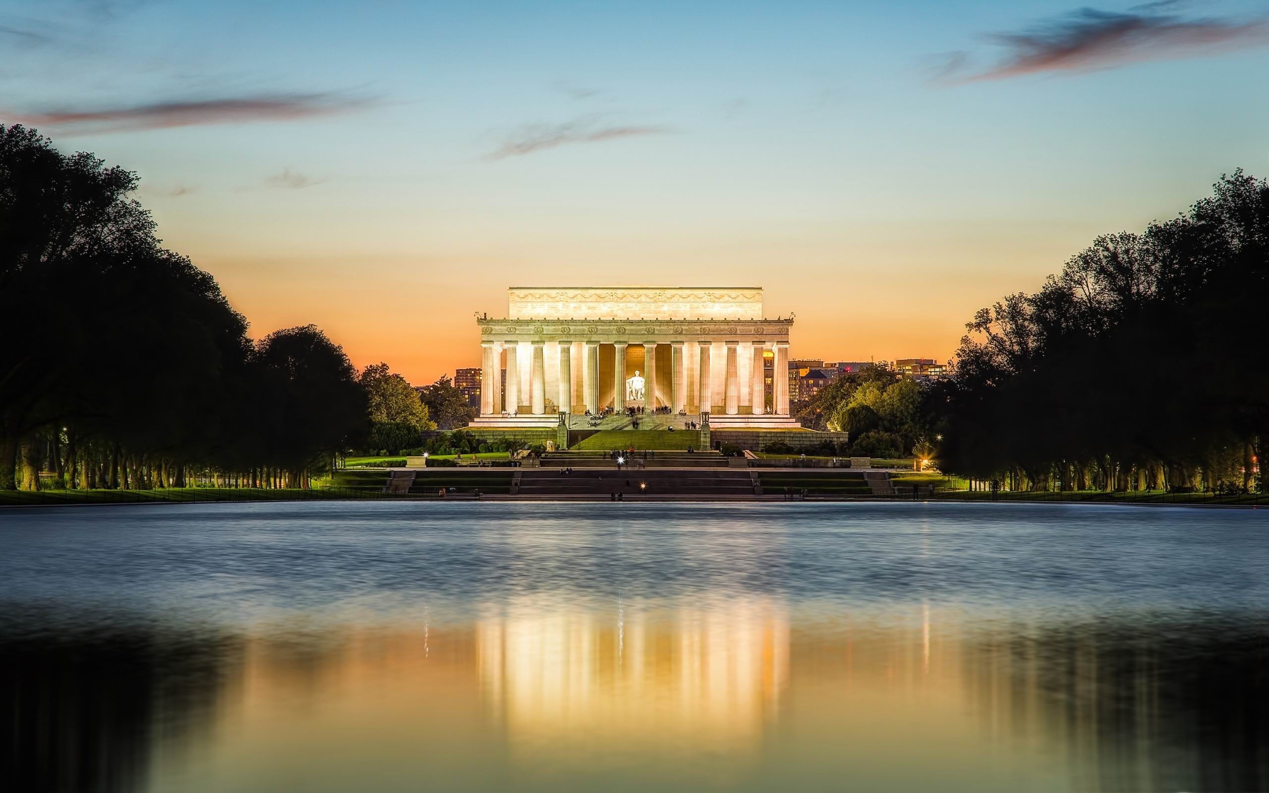 history, no people, building exterior, tourism, lincoln, lake, nature, reflection, plant, s, 2K, high, cloud - sky, city, the past, memorial, HD Wallpaper