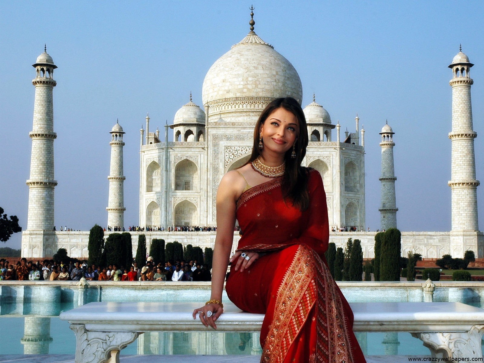 rai, taj, s, beautiful, mahal, aishwarya, 720P, sari, red, women, HD Wallpaper