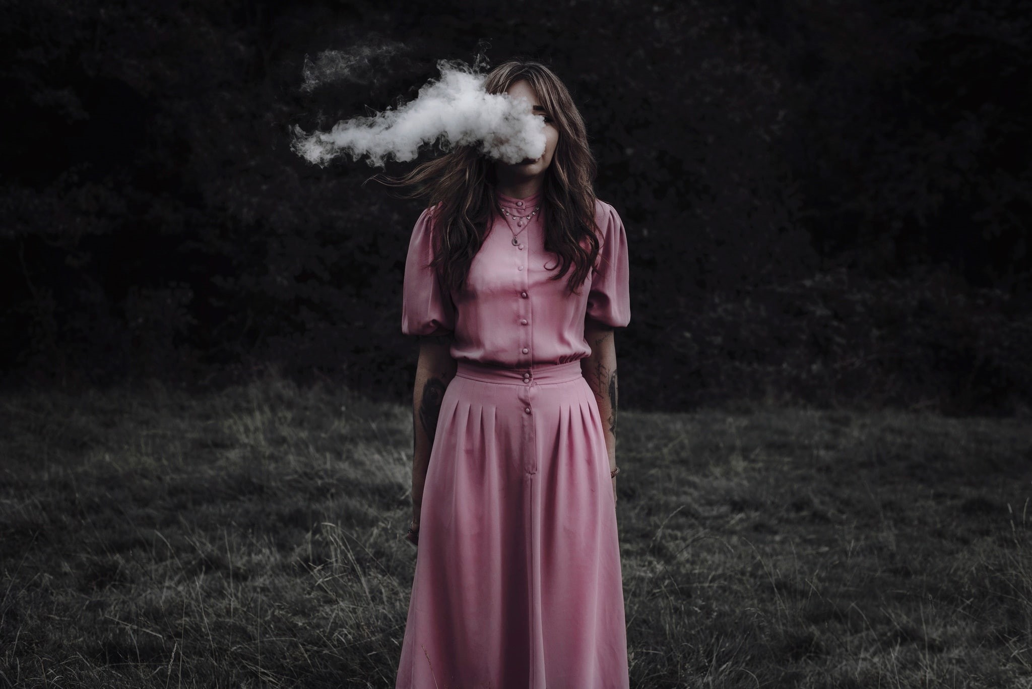 vape, dress, smoke, dark, 1080P, women, HD Wallpaper