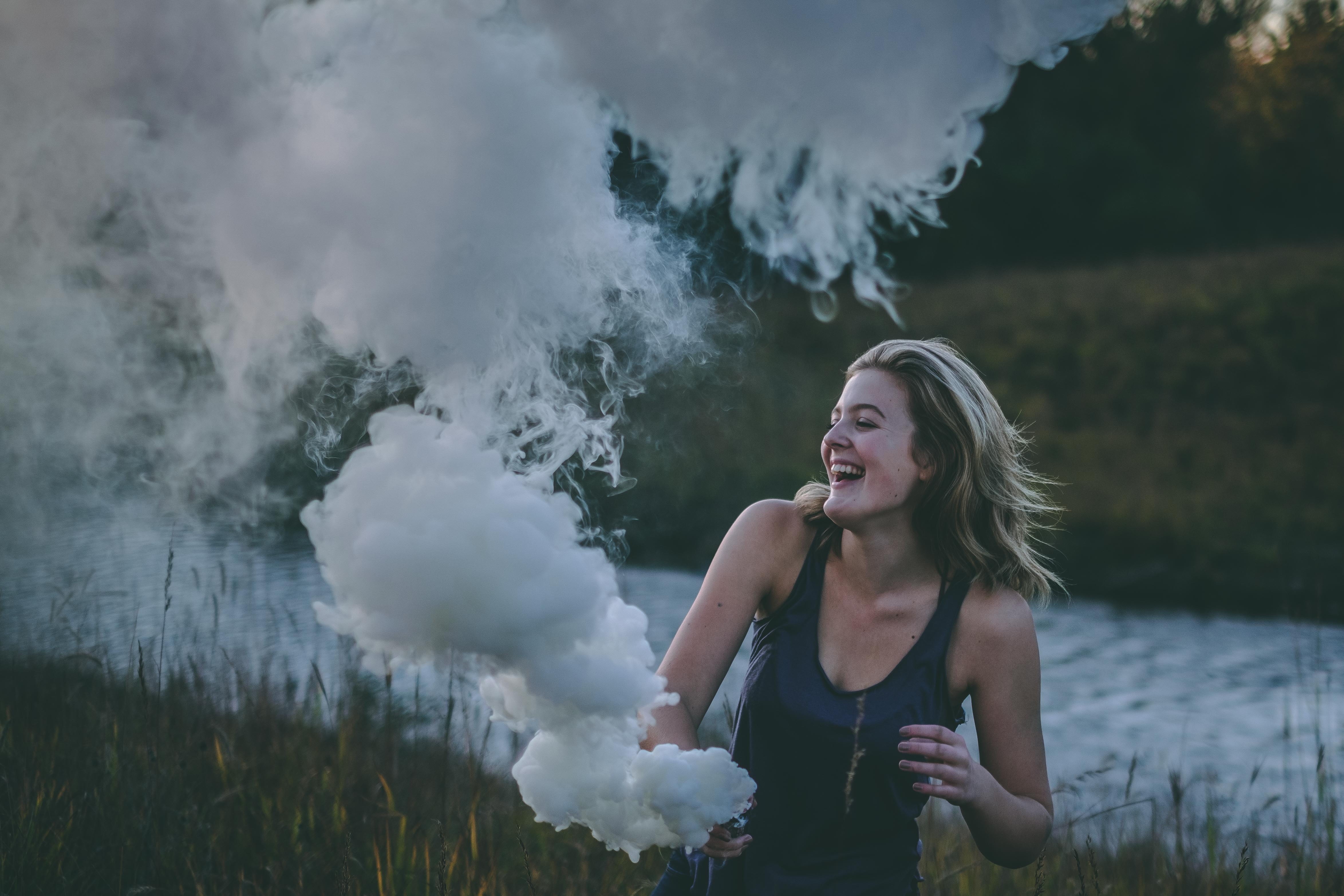 hill, real people, using, forest, smoke, rover, one person, near, young women, outdoors, laughing, flare, water, river, nature, beautiful woman, grass, HD Wallpaper