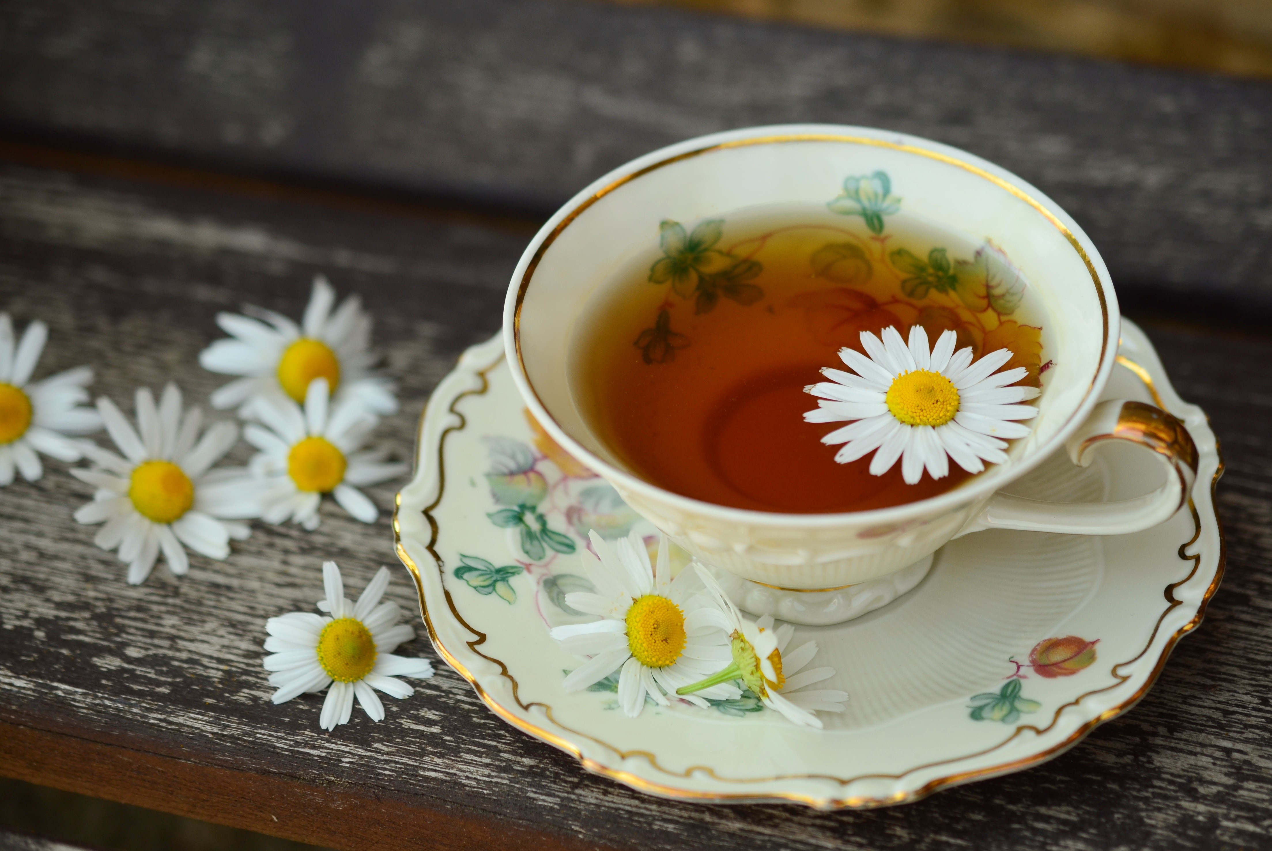 food and drink, decor, refreshment, tea Cup, porcelain, teatime, hot drink, heat - Temperature, indoors, high angle view, chamomile tea, drink, still life, HD Wallpaper