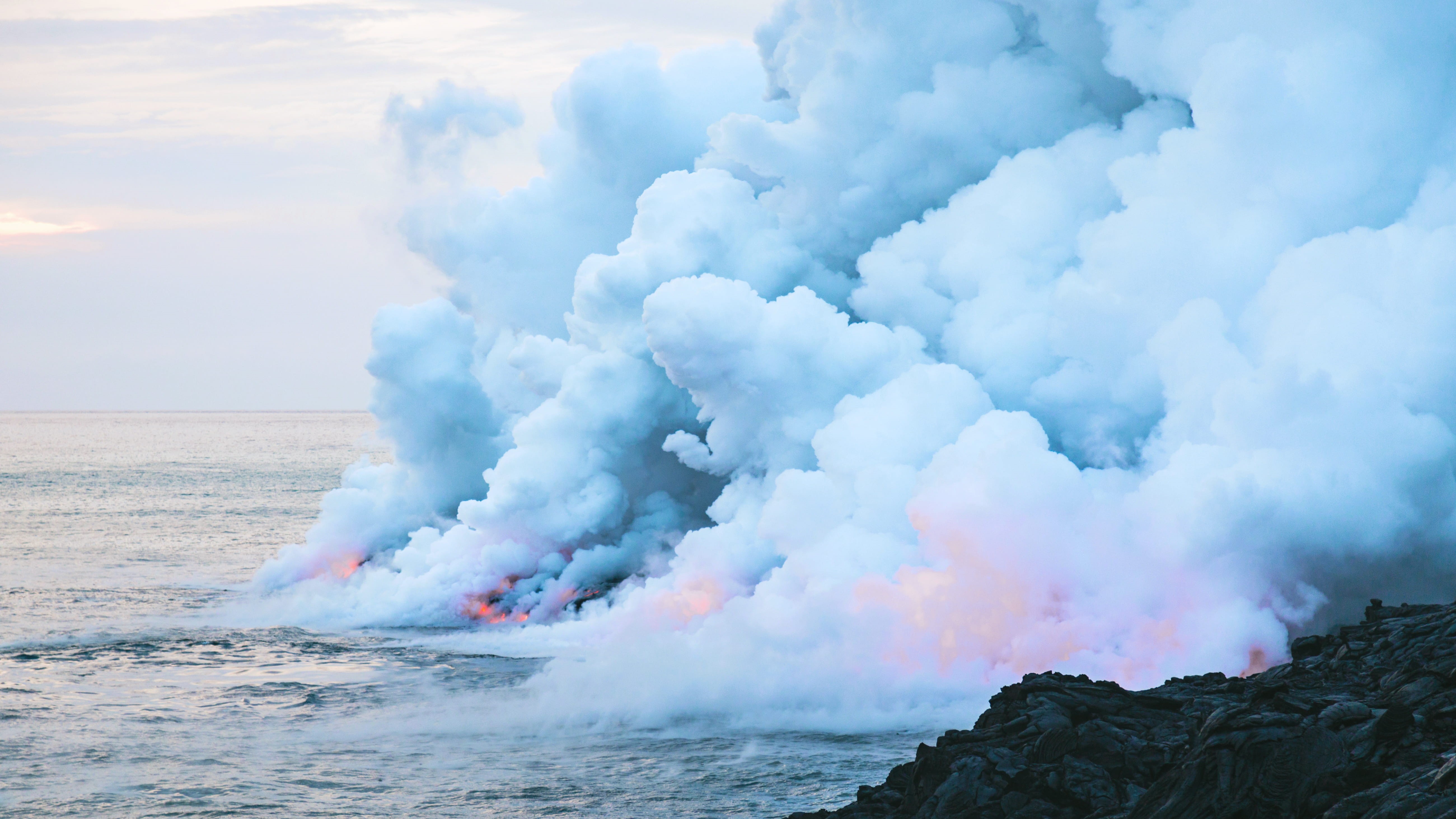 motion, land, hot, 5K, water, cloudy, body, erupting, rock, nature, outdoors, power, power in nature, wilderness, smoke - physical structure, near, steam, HD Wallpaper