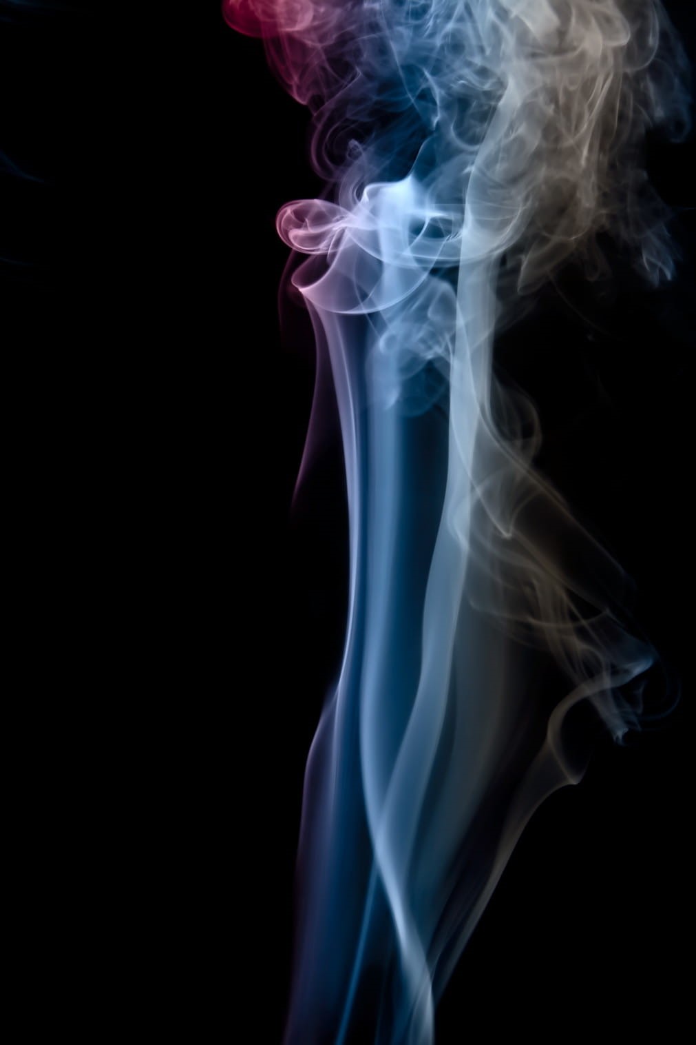 smoke, indoors, translucent, nature, swirl, changing form, natural pattern, abstract, multi colored, black, smoky, studio shot, flowing, luminosity, black background, Phone HD Wallpaper
