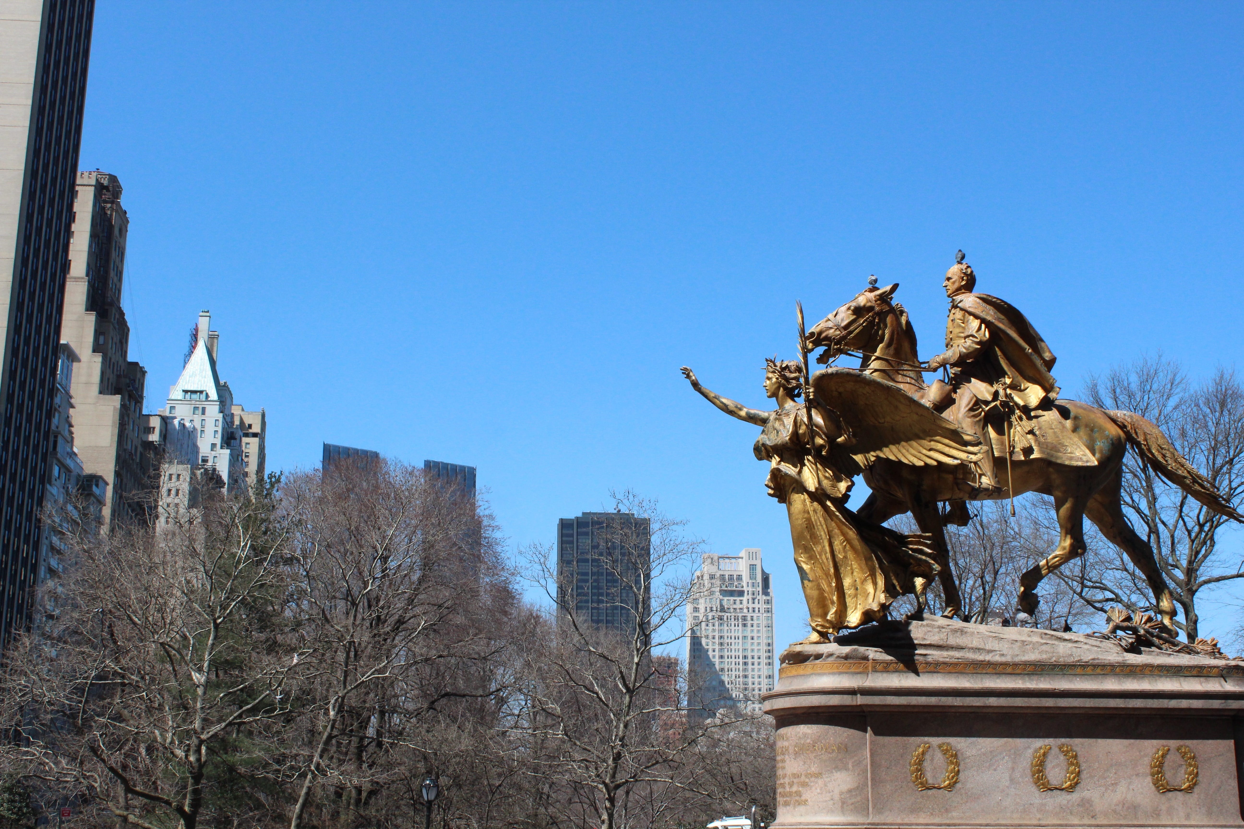 new, nature, built structure, central park, no people, 5K, plant, blue, architecture, manhattan, day, travel destinations, statue, the past, clear sky, HD Wallpaper