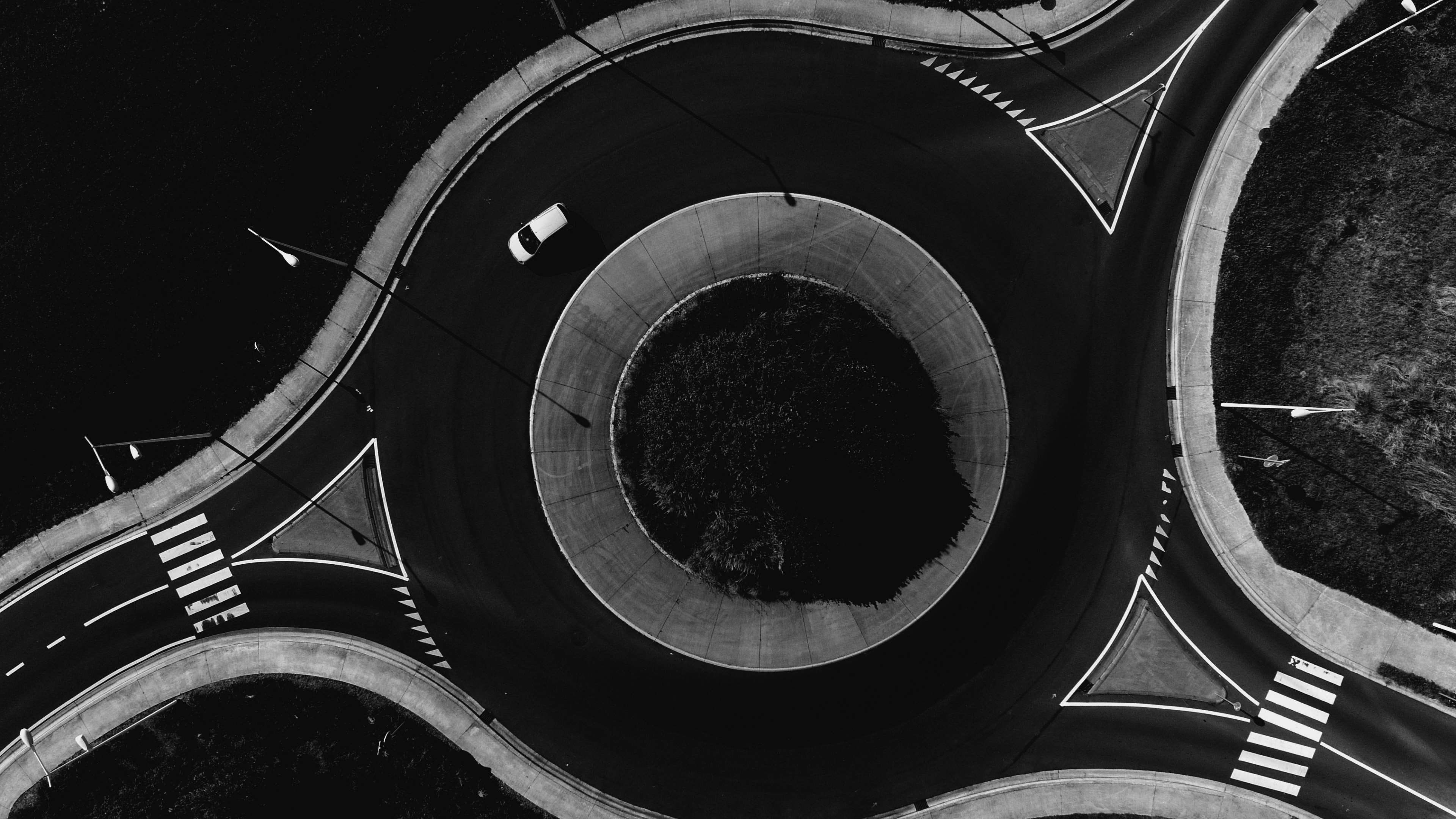 architecture, birds eye view, metal, connection, roundabout, transportation, vehicle, curve, pattern, no people, car, traffic circle, built structure, roads, HD Wallpaper