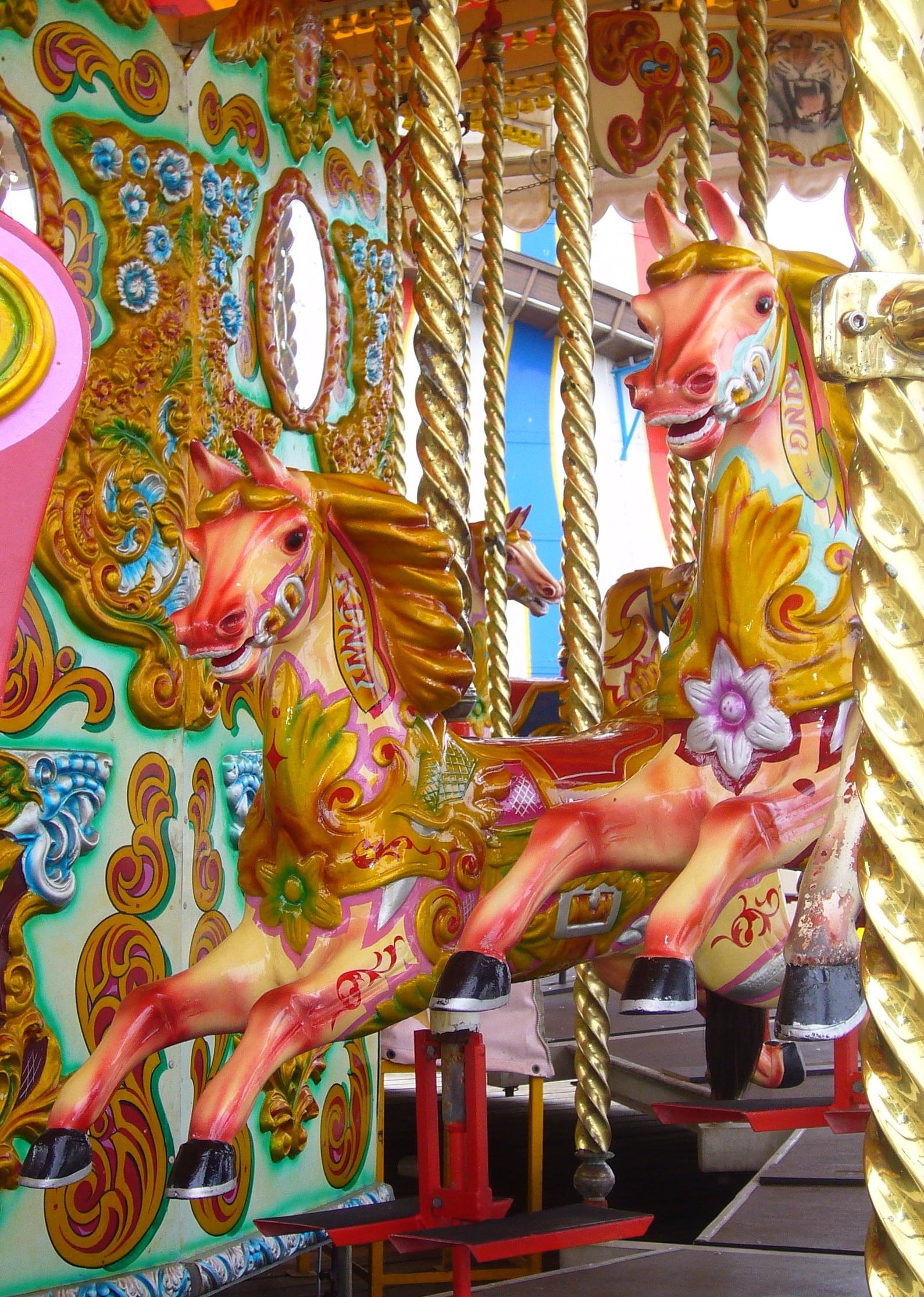 roundabout, childrens ride, victorian, ornate, carousel, spirituality, yellow, no people, human representation, creativity, horse, brighton pier, art and craft, Phone HD Wallpaper
