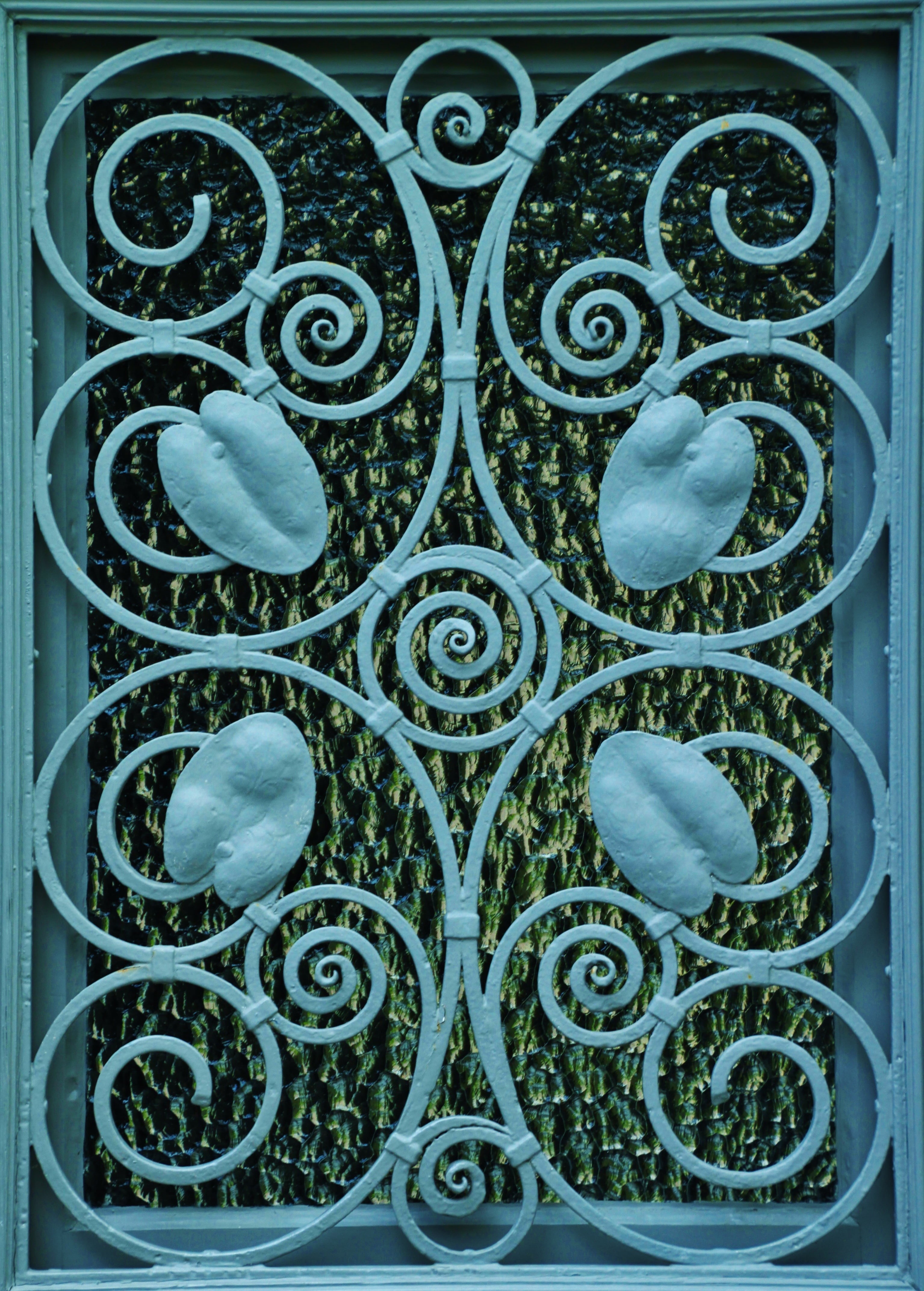 iron, panel, safety, close-up, steel, day, roundabout, wrought iron, indoors, leaf ornament, blue, security, full frame, decorative, structures, backgrounds, Phone HD Wallpaper