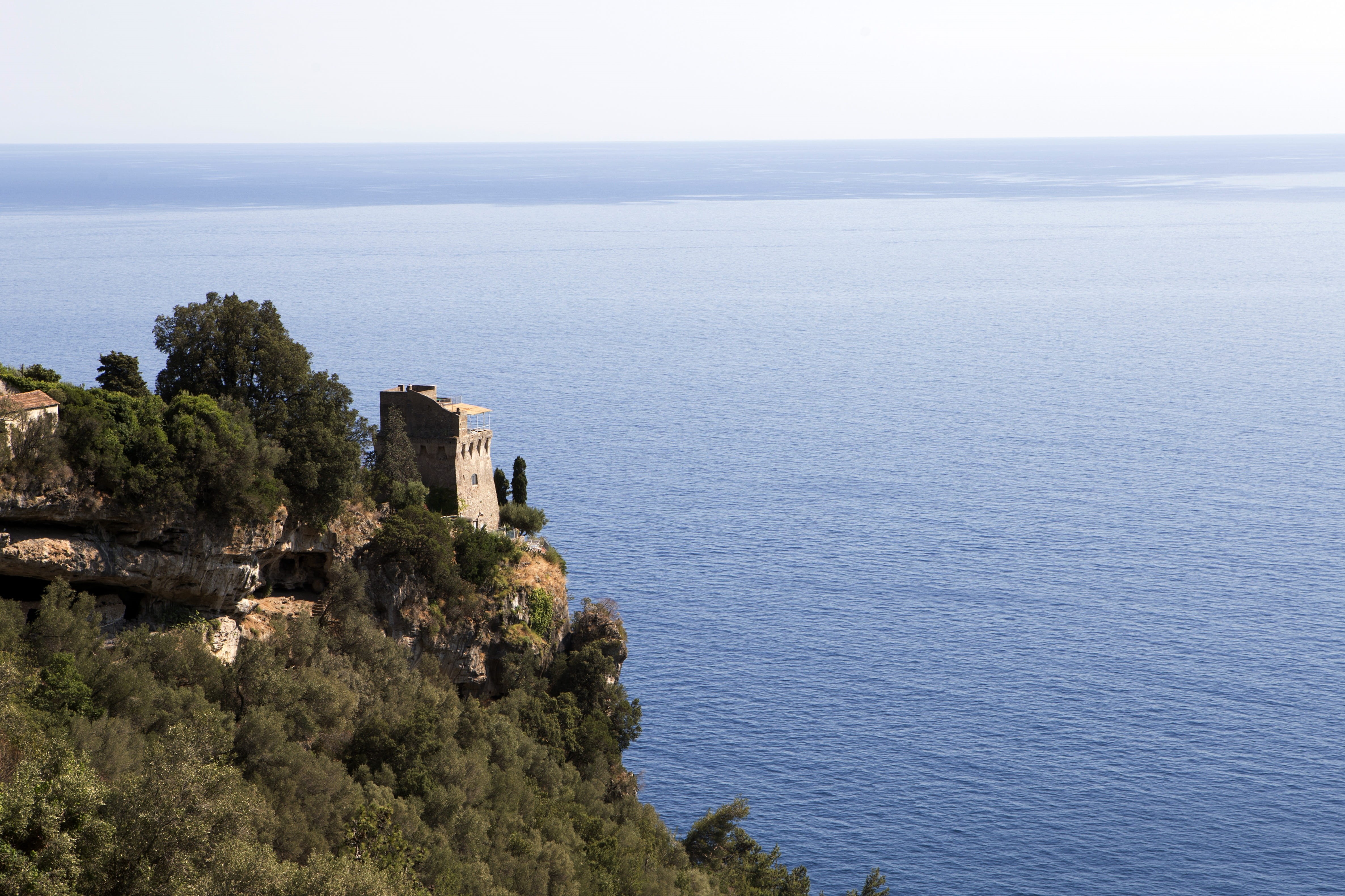 day, horizon, sky, mediterranean, beauty in nature, scenics - nature, costa, salerno, summer, tree, land, tranquility, cliff, tyrrhenian, horizon over water, HD Wallpaper