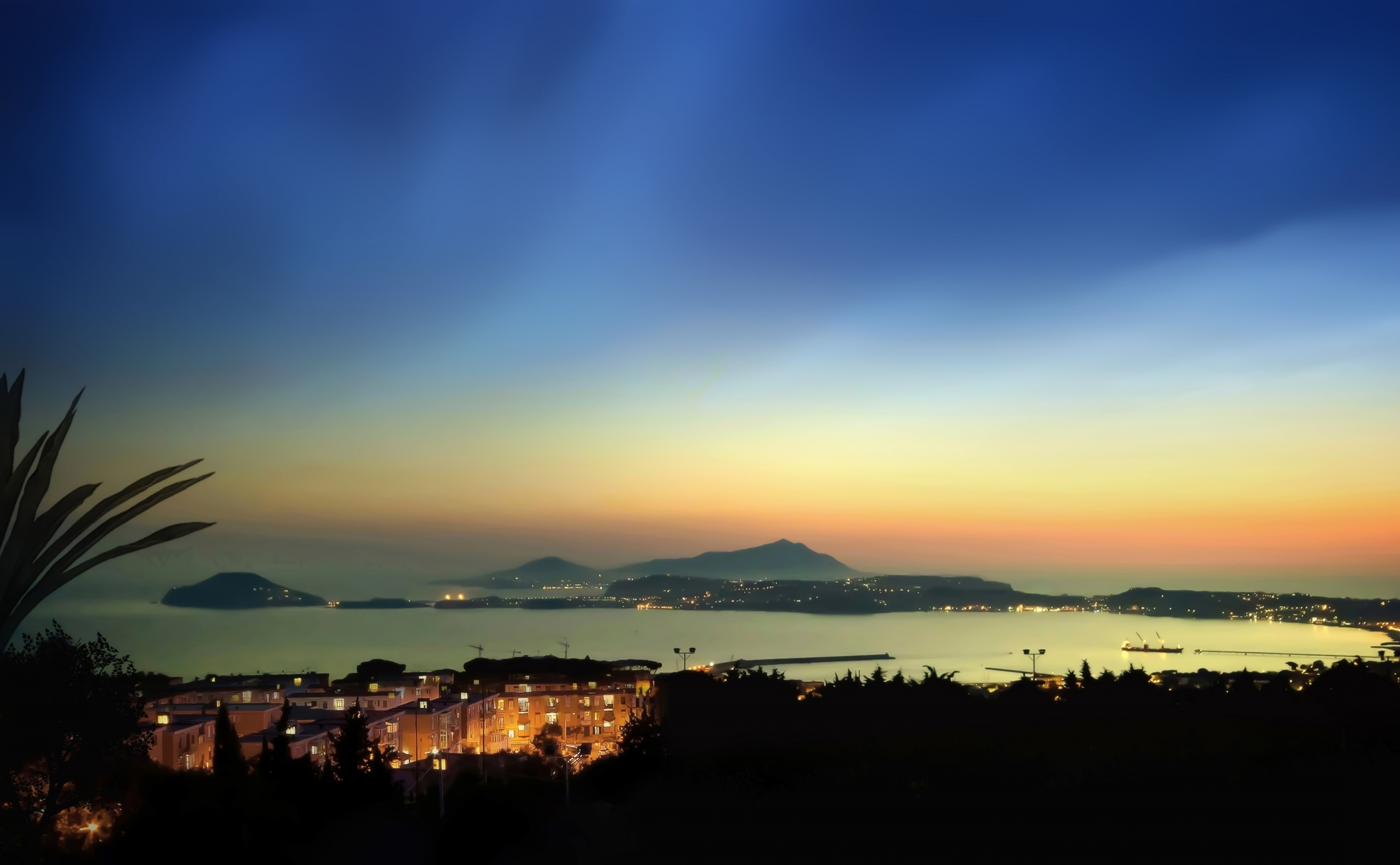 tranquil scene, building exterior, built structure, tranquility, mountain range, campania, sunset, silhouette, Naples, first, beauty in nature, nature, HD Wallpaper
