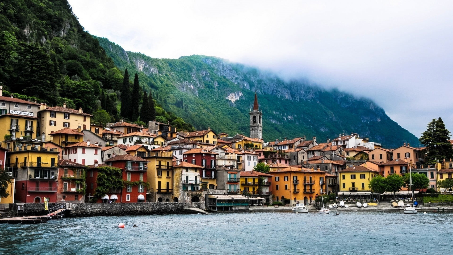 Lombardy, building exterior, no people, building, Lake Como, architecture, cityscape, residential district, mode of transportation, sea, built structure, HD Wallpaper