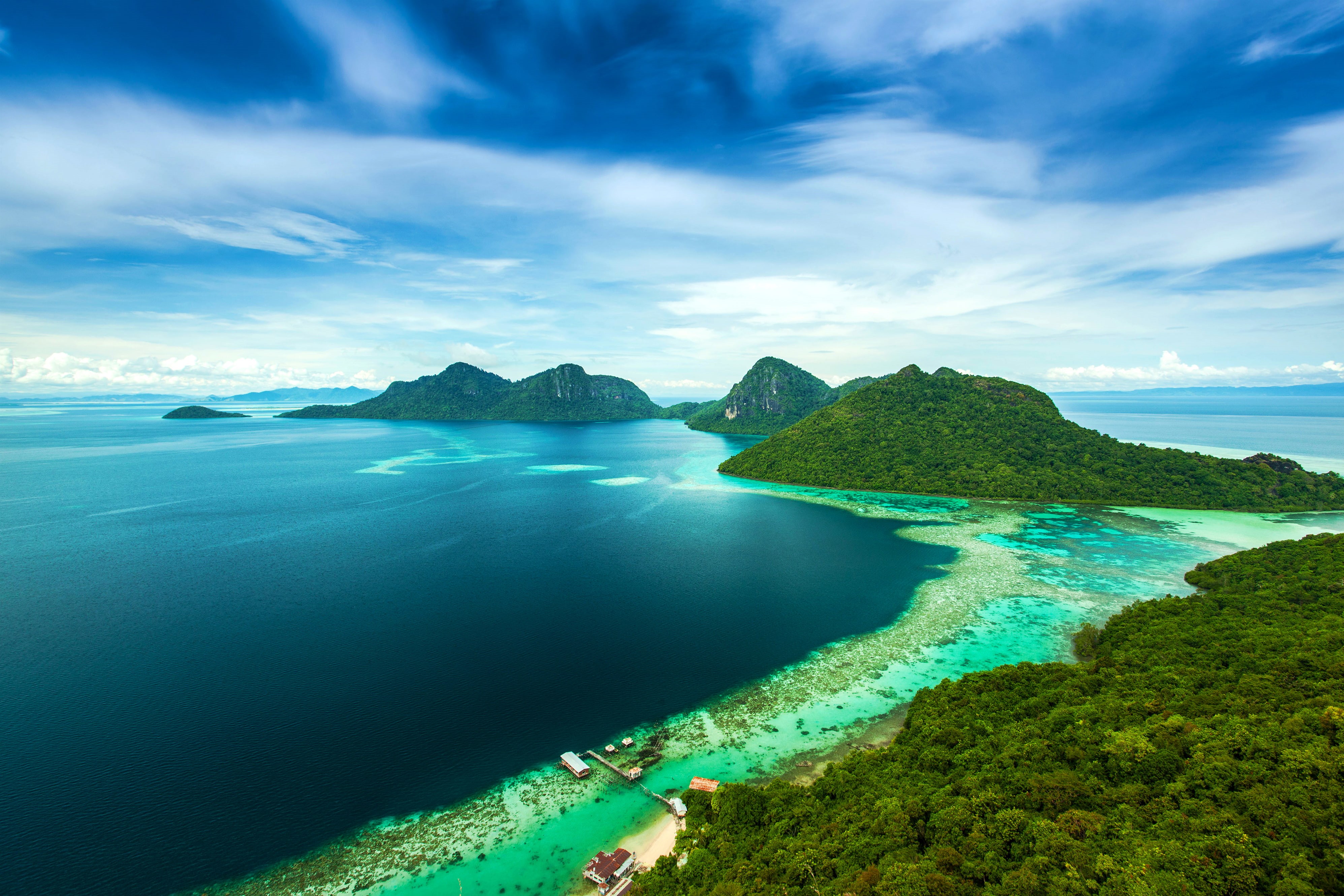 mountains, sea, Malaysia, 4K, Bohey Dulang Island, coast, tropics, island, HD Wallpaper