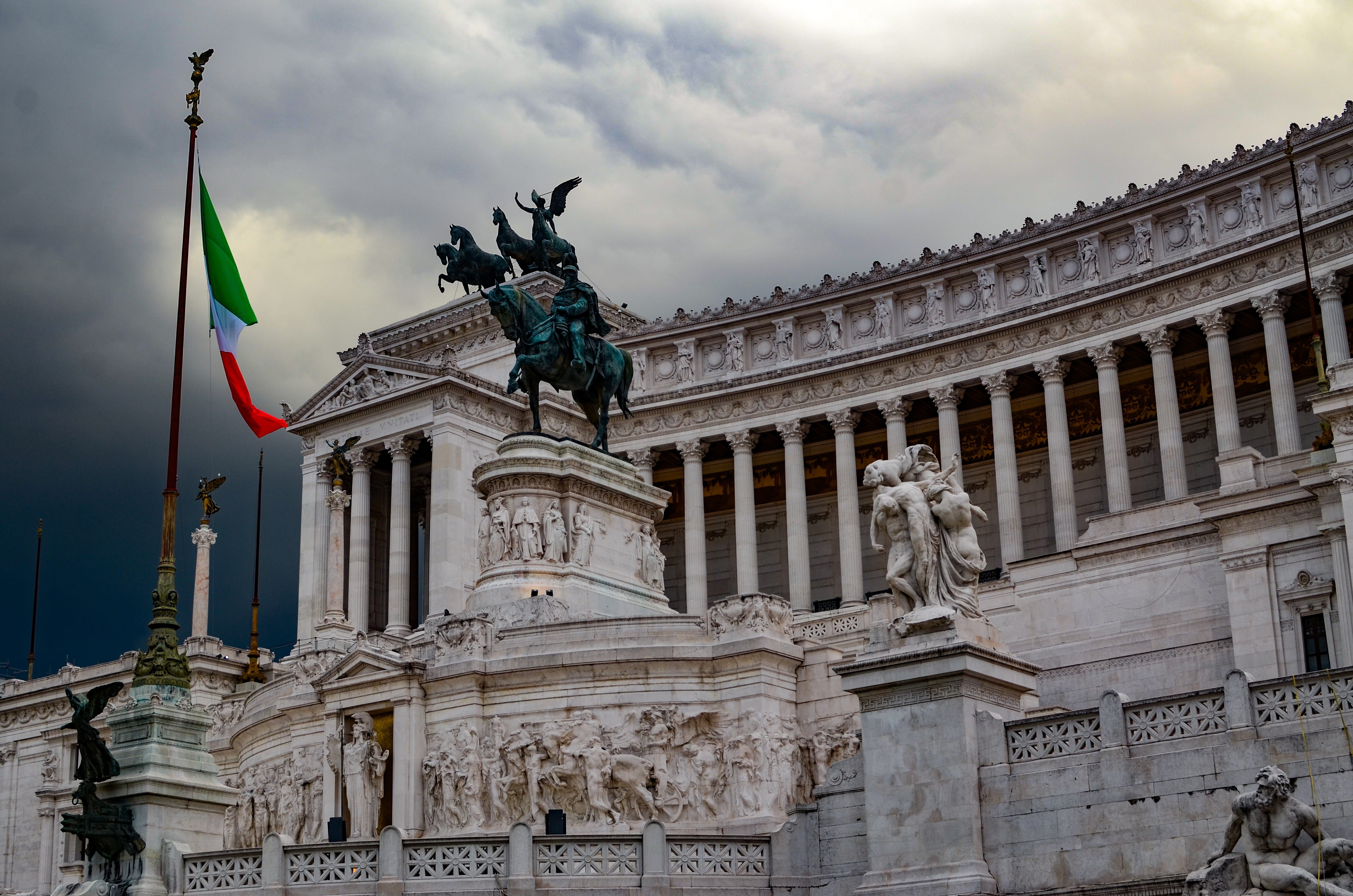 storm, art and craft, government, altar of the fatherland, human representation, travel destinations, flag, sky, representation, monument, built structure, HD Wallpaper