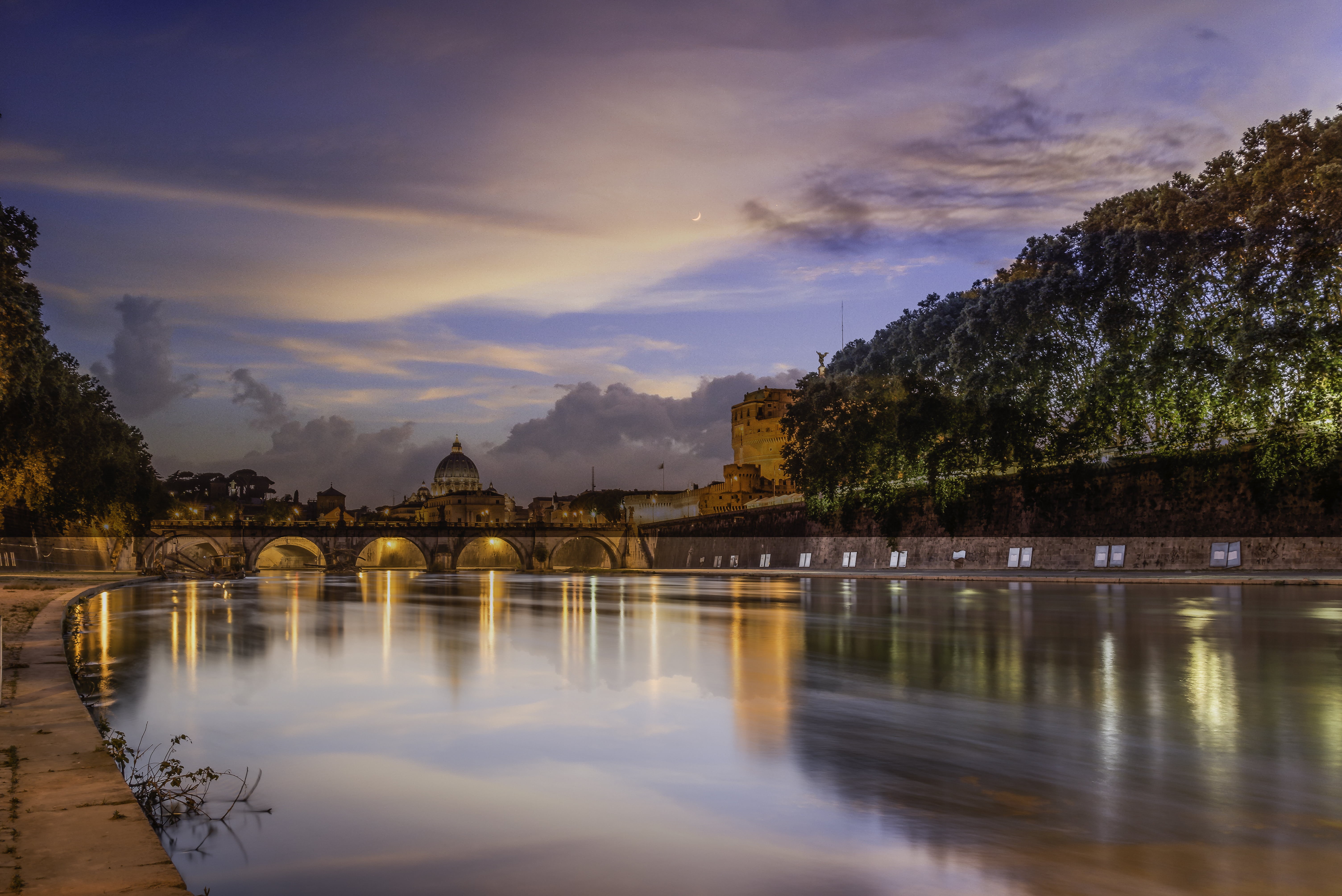 Europe, river, rome, man, architecture, made, reflection, italy, castel  san  Pietro, famous Place, Rome  Italy, 5K, water, Raw, man made lake, sunset, HD Wallpaper