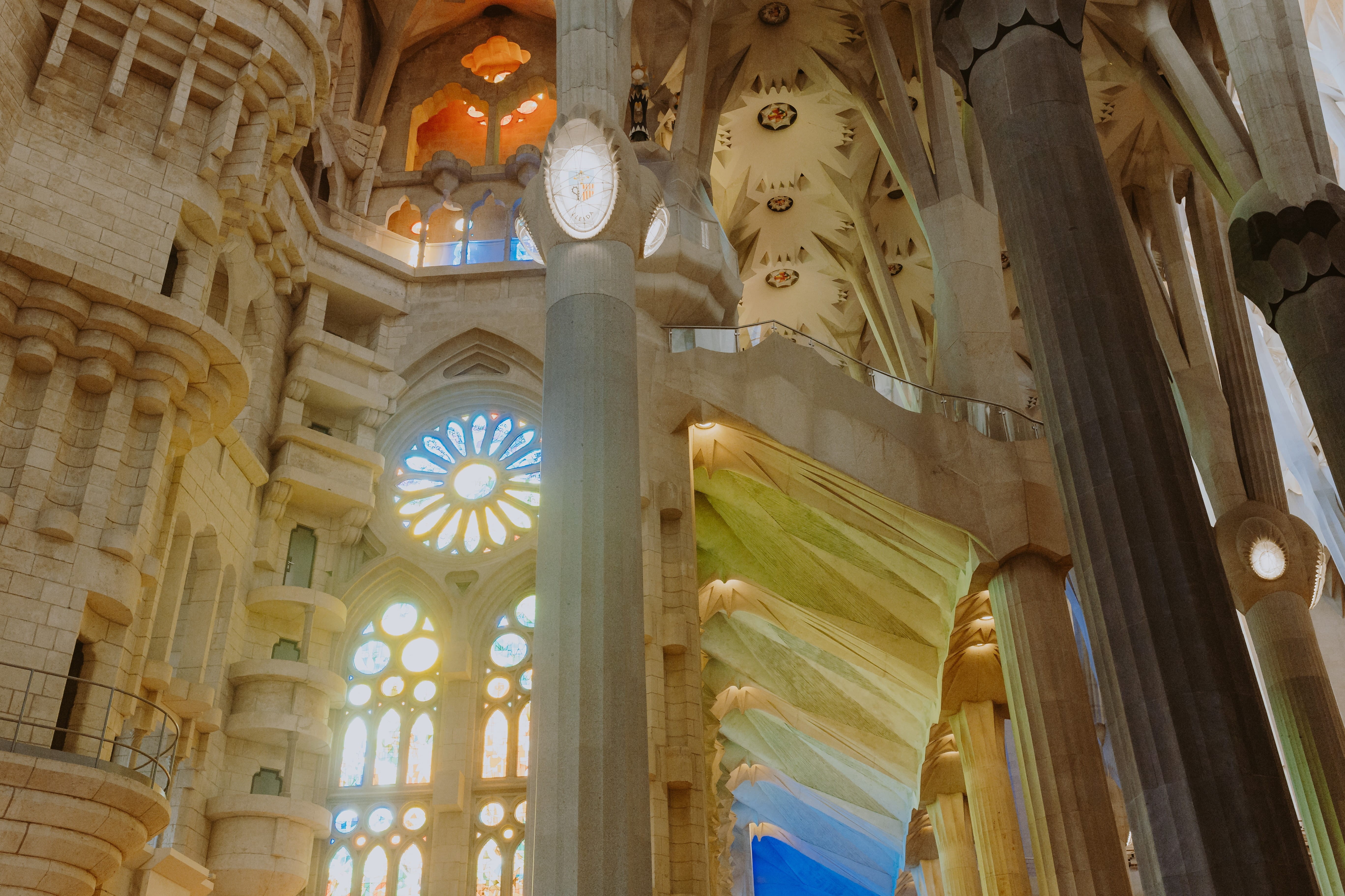 christian, no people, church, catalonia, sagrada, indoors, old, designed, architectural column, built structure, catholic, barcelona, place of worship, HD Wallpaper