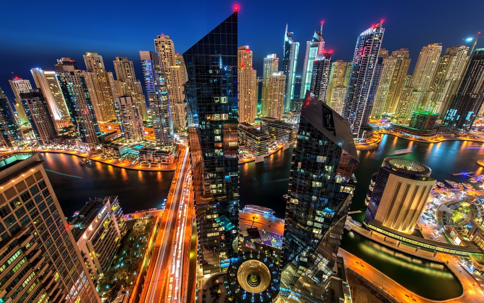 Lights, City, Marina, Dubai, UAE, Houses, 1080P, Buildings, Skyscrapers, Evening, HD Wallpaper