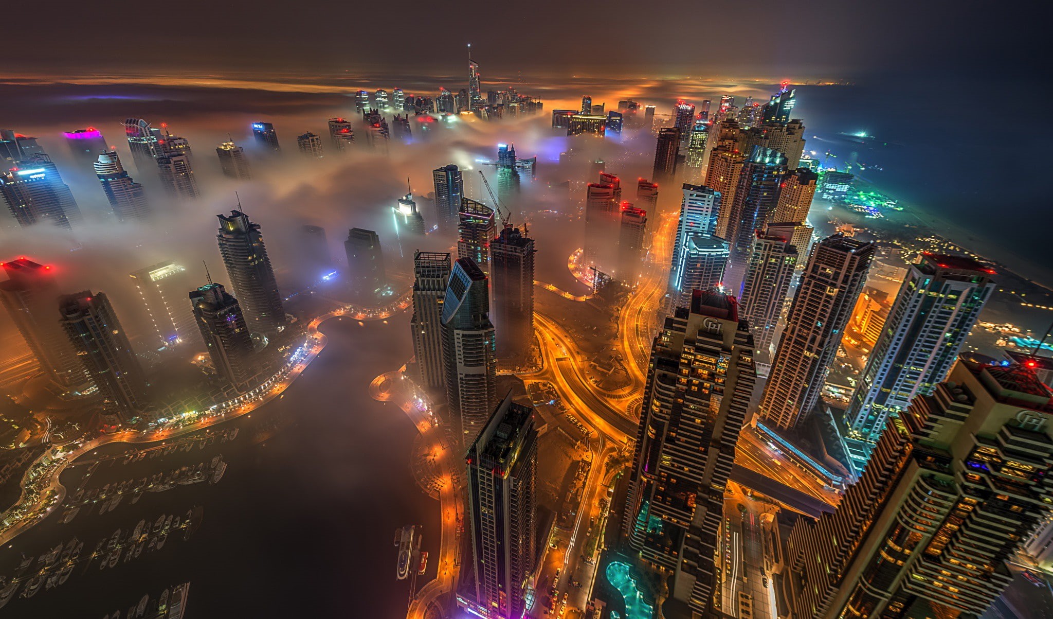 architecture, city, Dubai, 1080P, fog, marina, HD Wallpaper
