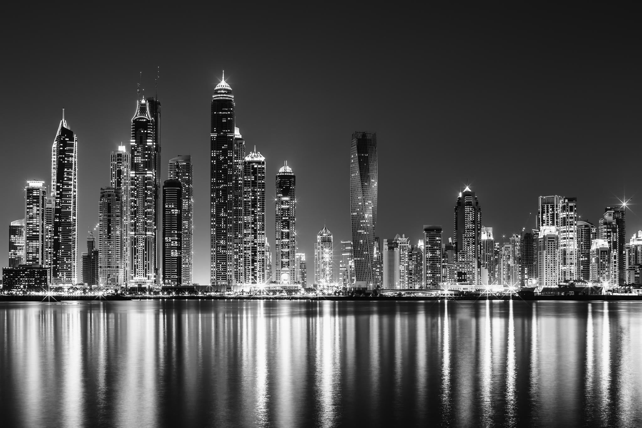 landscape, rise, gray, sky, reflection, buildings, architecture, no people, tower, high, city, financial district, night, skyscraper, outdoors, tall - high, HD Wallpaper