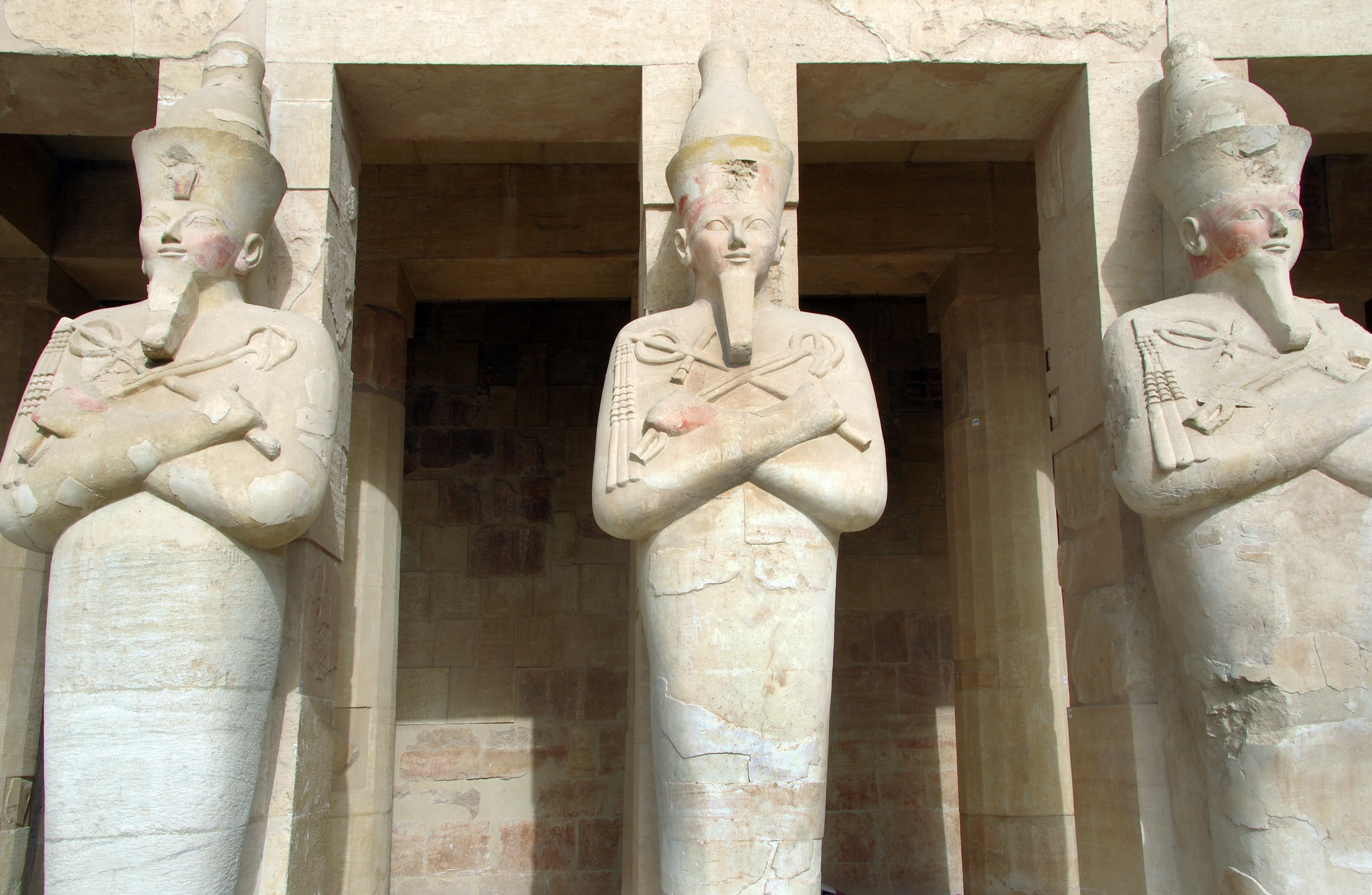statue, architectural column, religion, history, sculpture, no people, egyptian, hatshepsut, male likeness, the past, ancient civilization, pharaoh-woman, HD Wallpaper