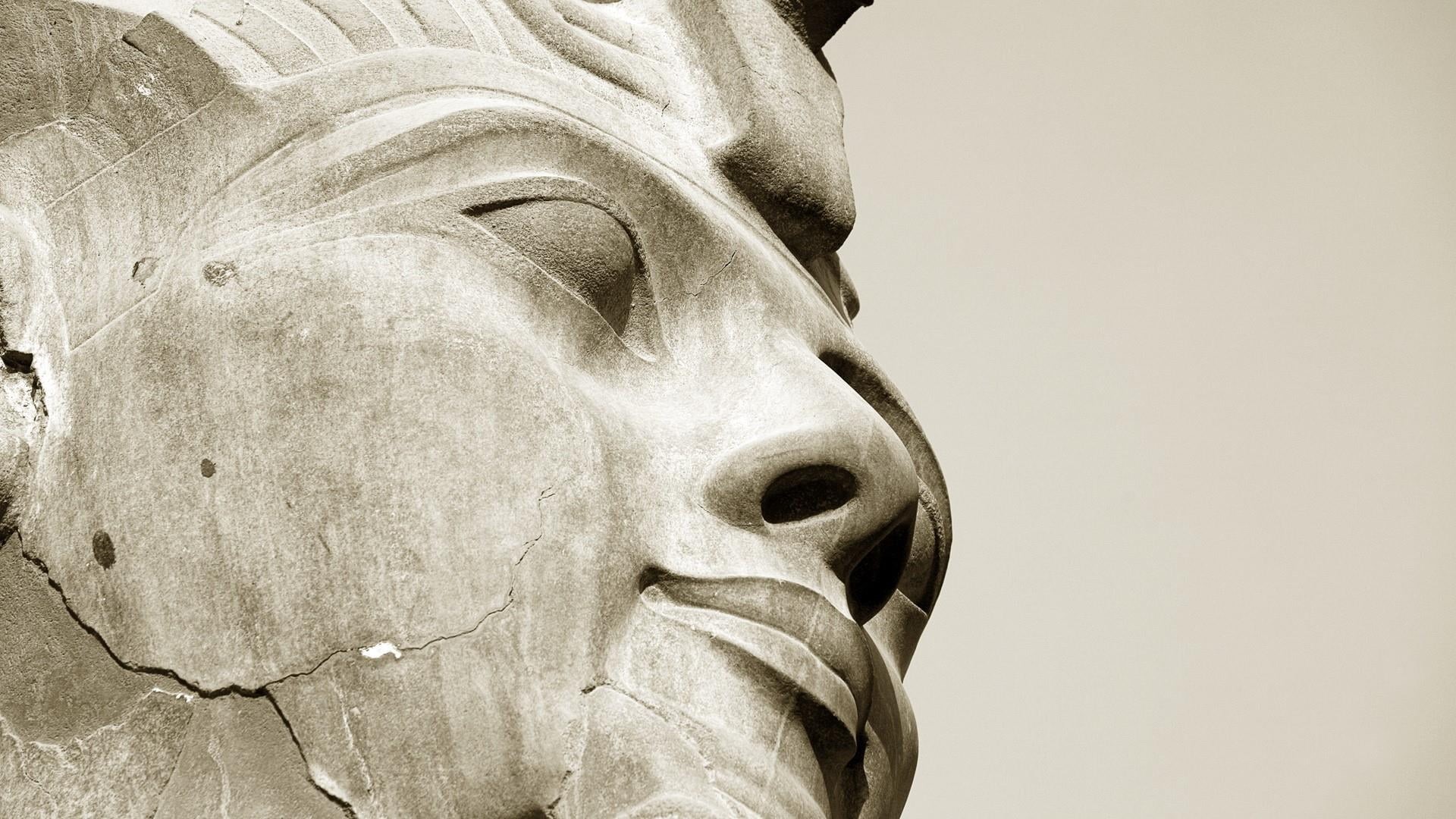 human representation, creativity, body part, black and white, no people, history, architecture, stone material, ancient history, egypt, nose, low angle view, HD Wallpaper